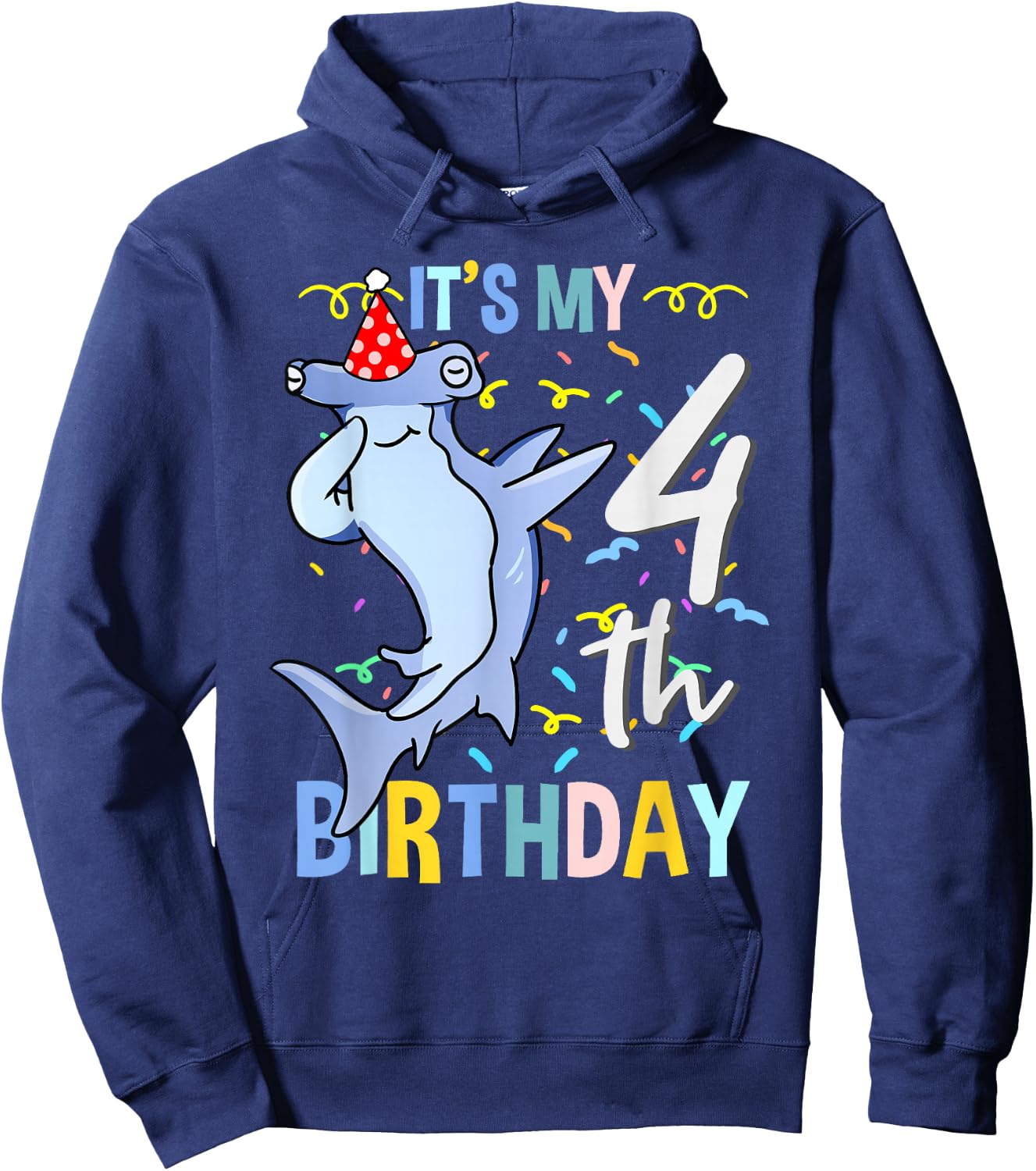 Its My 4th Birthday Dabbing Hammerhead Shark Hoodie - Hoodie | Navy
