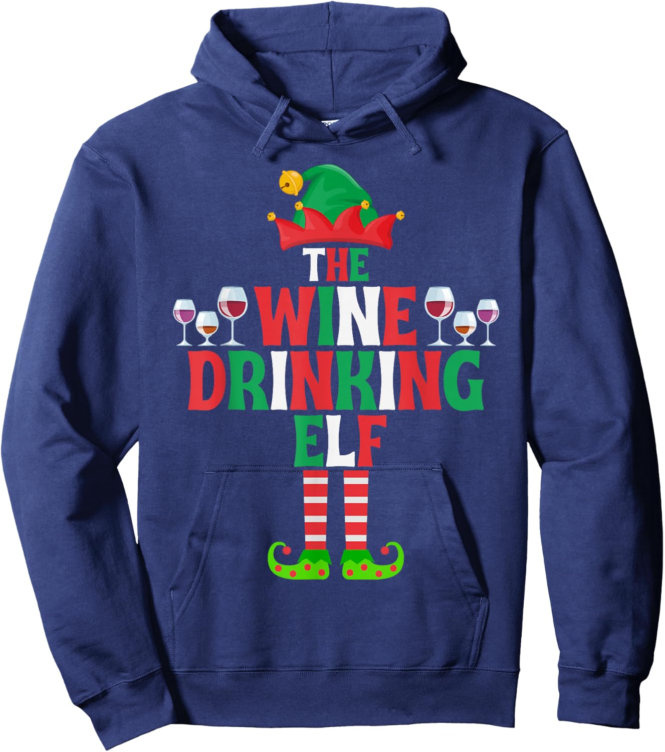 The Wine Drinking Elf, Funny Matching Family Group Christmas Hoodie - Hoodie | Navy