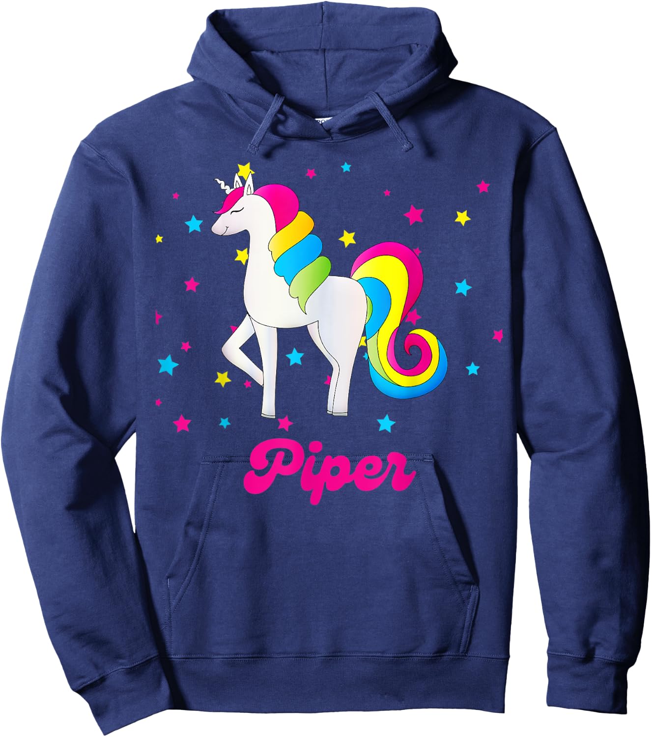 Cute Rainbow Unicorn Pink and Blue Personalized Piper Hoodie - Hoodie | Navy