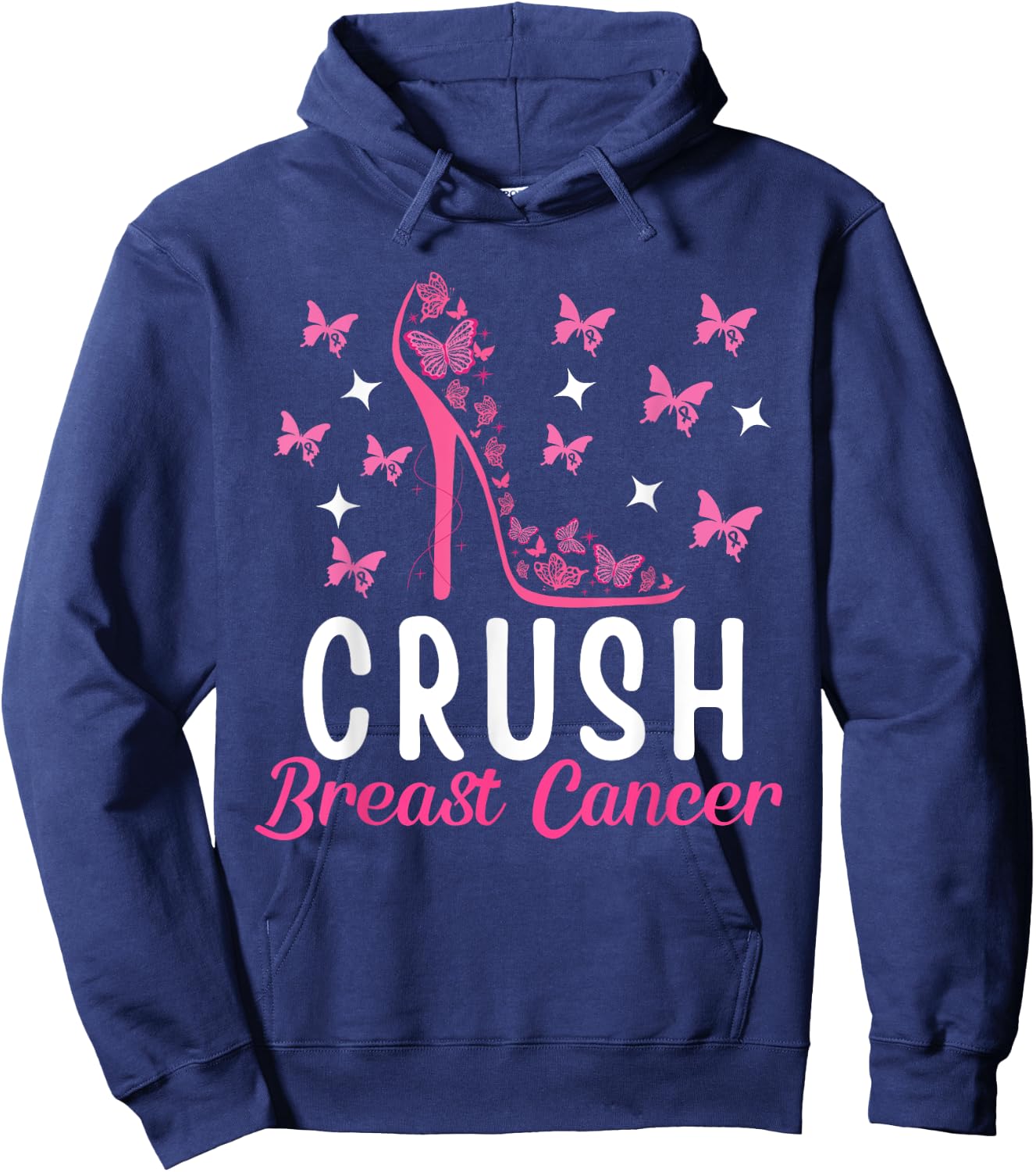 Crush Breast Cancer Awareness Pink Butterfly Strength Hoodie - Hoodie | Navy