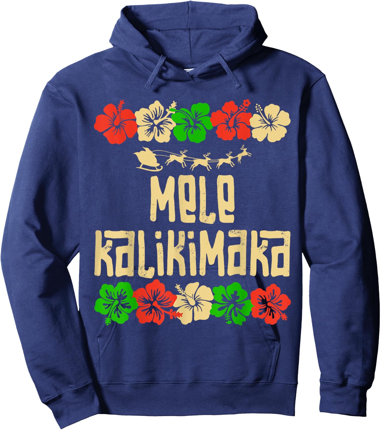 Mele Kalikimaka Hawaii Christmas Santa Beach Men Women Kids Hoodie - Hoodie | Navy