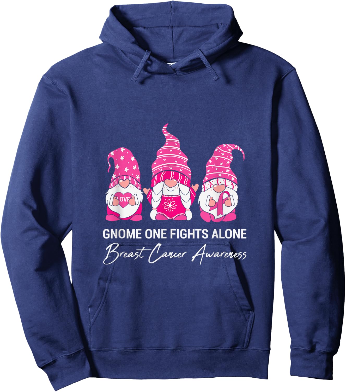 Gnome one Fights Alone Breast Cancer Awareness Hoodie - Hoodie | Navy