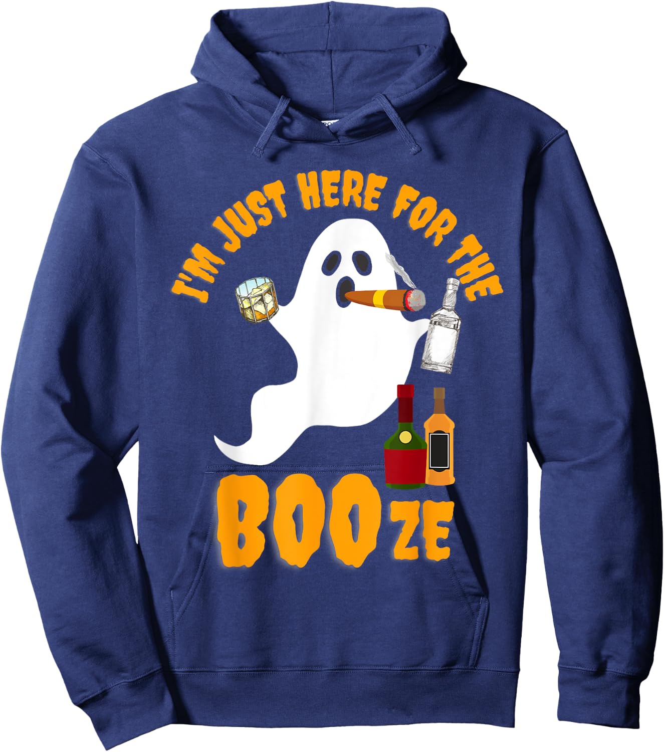I'm Just Here For The Boos Booze Bourbon Drinking Halloween Hoodie - Hoodie | Navy