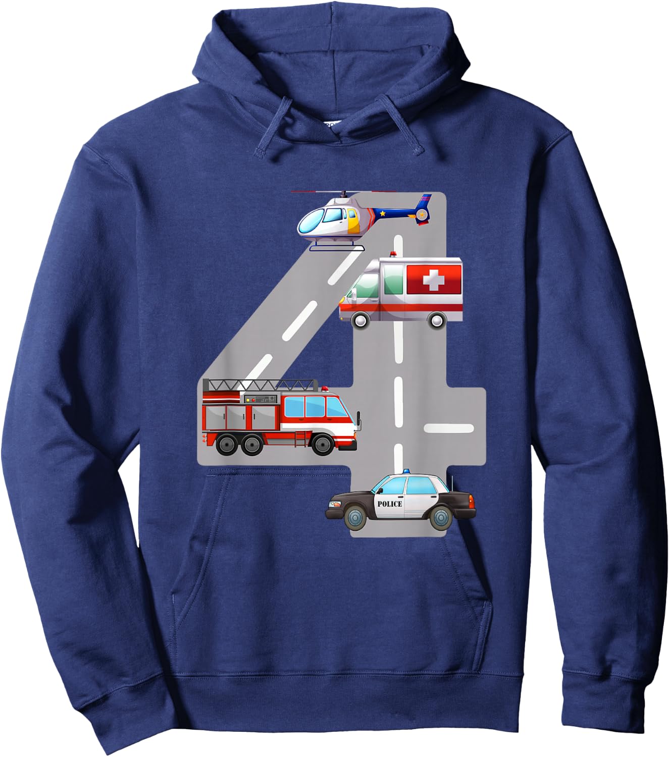 Emergency Vehicles 4th Birthday Fire Truck Police Car Boys Hoodie - Hoodie | Navy