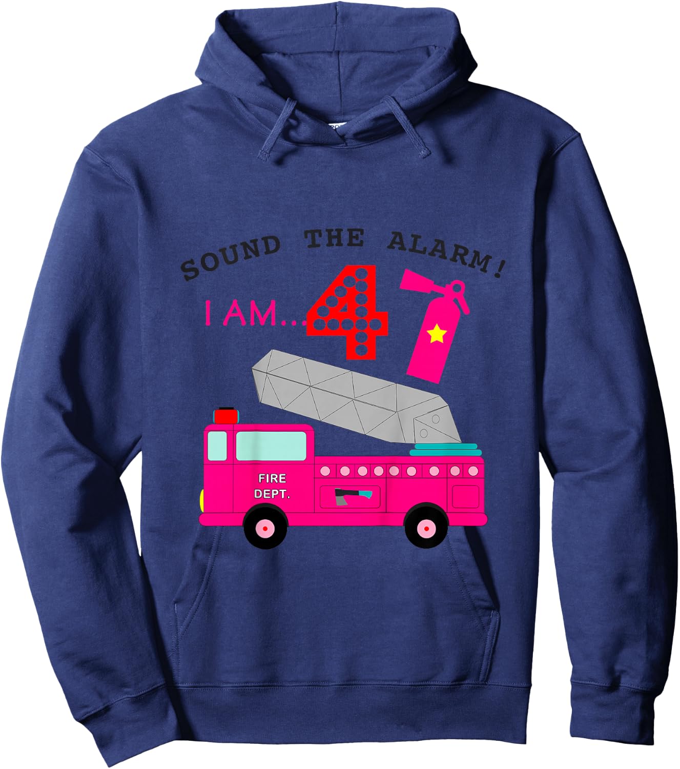 Fire Truck 4th Birthday 4 Yr Old Girls Firetruck Themed Cute Hoodie - Hoodie | Navy
