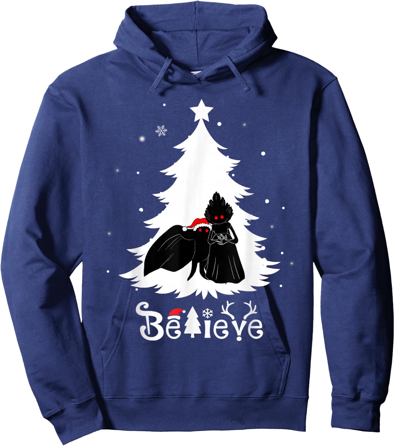 Believe Mothman And Flatwoods Monster Christmas Cryptid Hoodie - Hoodie | Navy