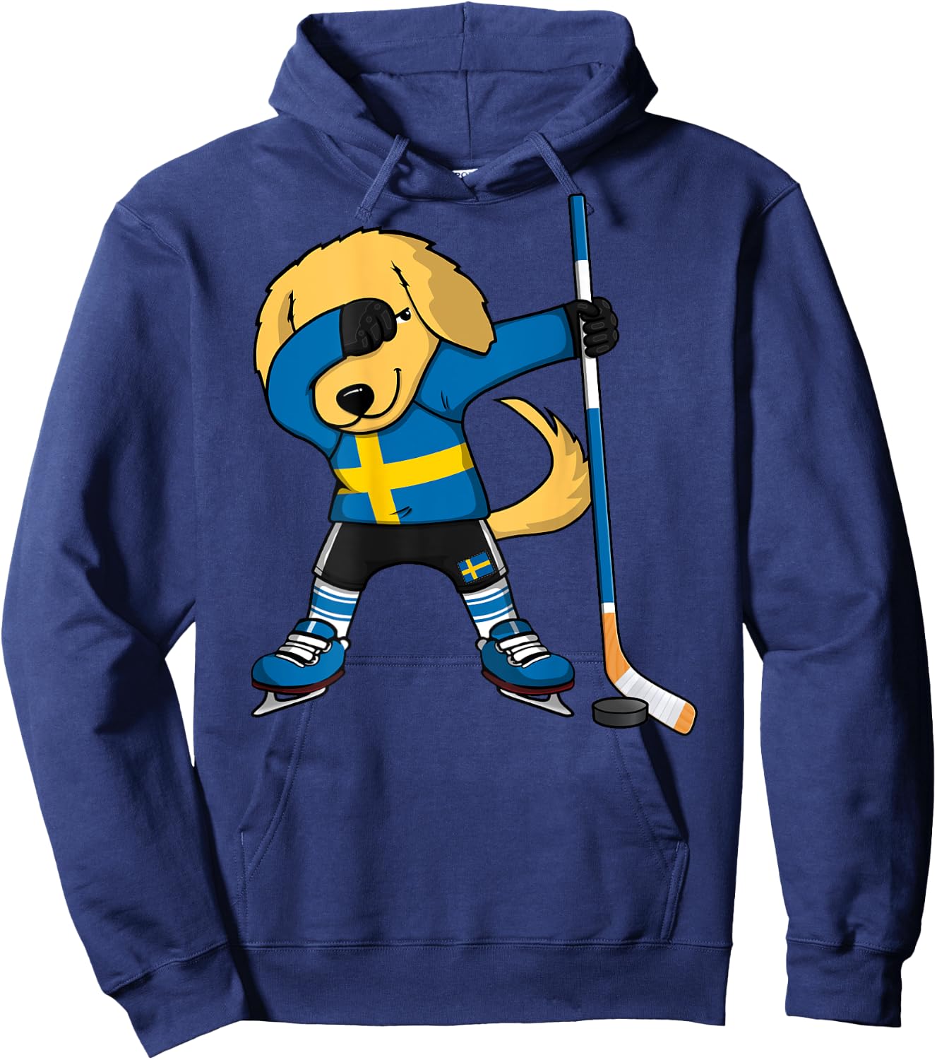 Dabbing Golden Retriever Sweden Ice Hockey Lovers Jersey Art Hoodie - Hoodie | Navy
