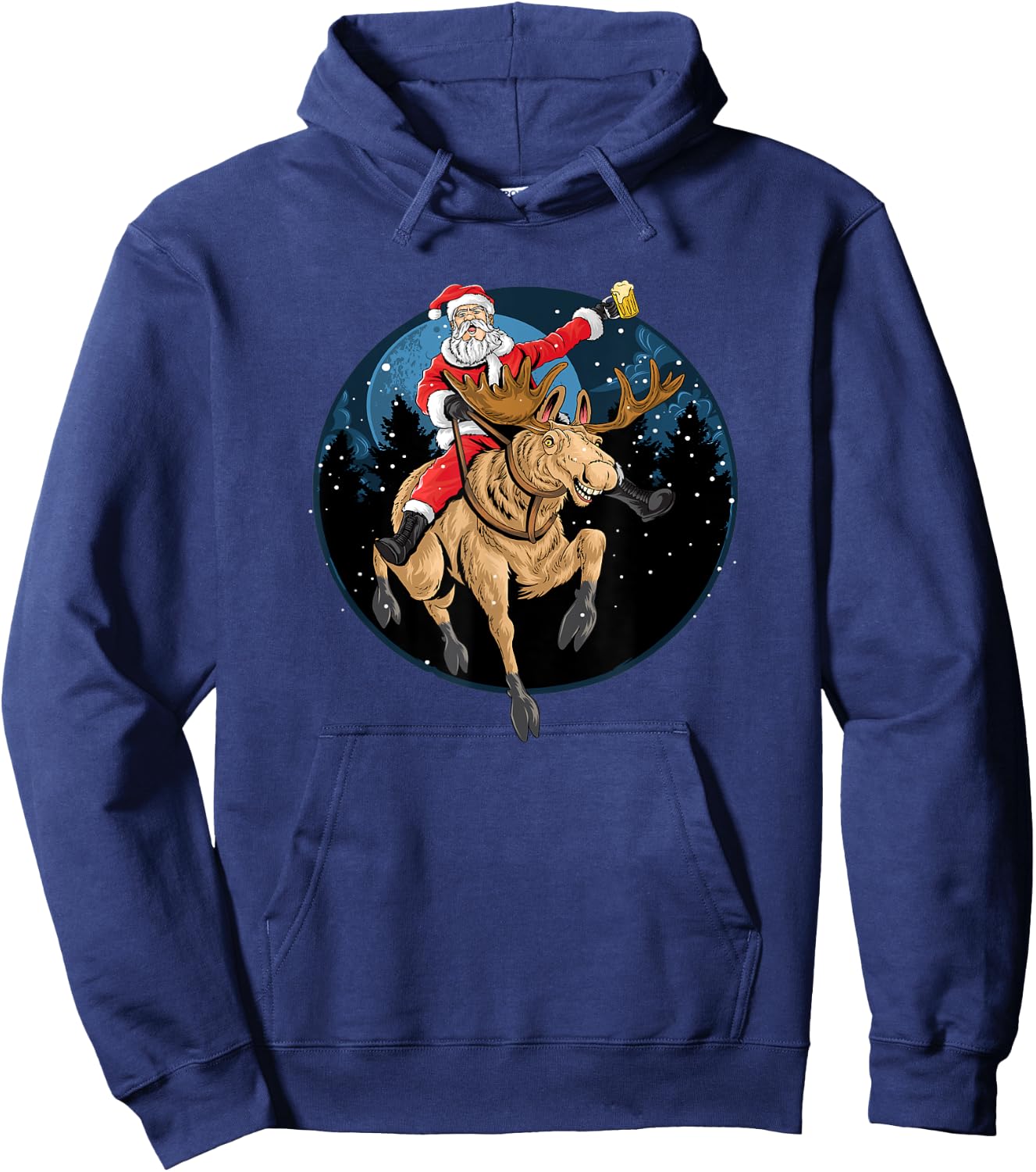 Santa Claus Drinking a Beer While Riding a Moose Hoodie - Hoodie | Navy