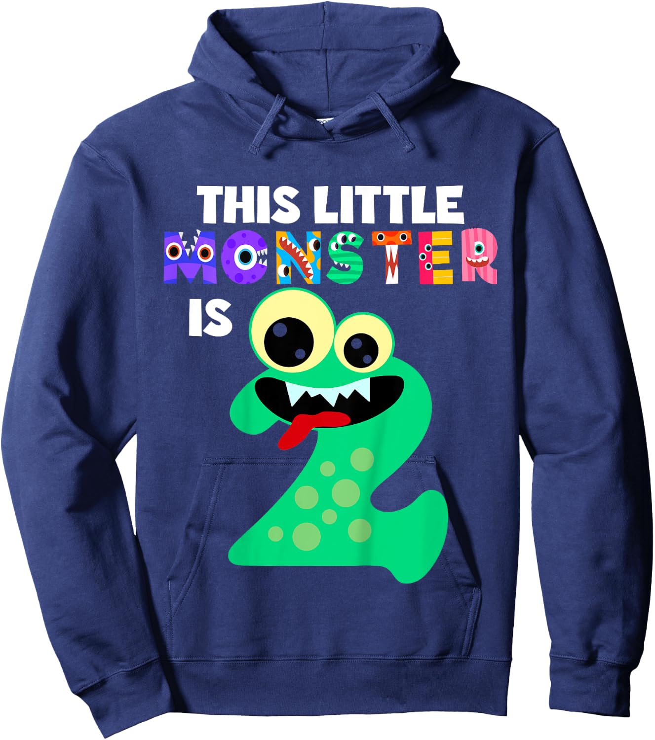 Kids This Little Monster is 2 Two Years 2nd Birthday Party Aliens Hoodie - Hoodie | Navy