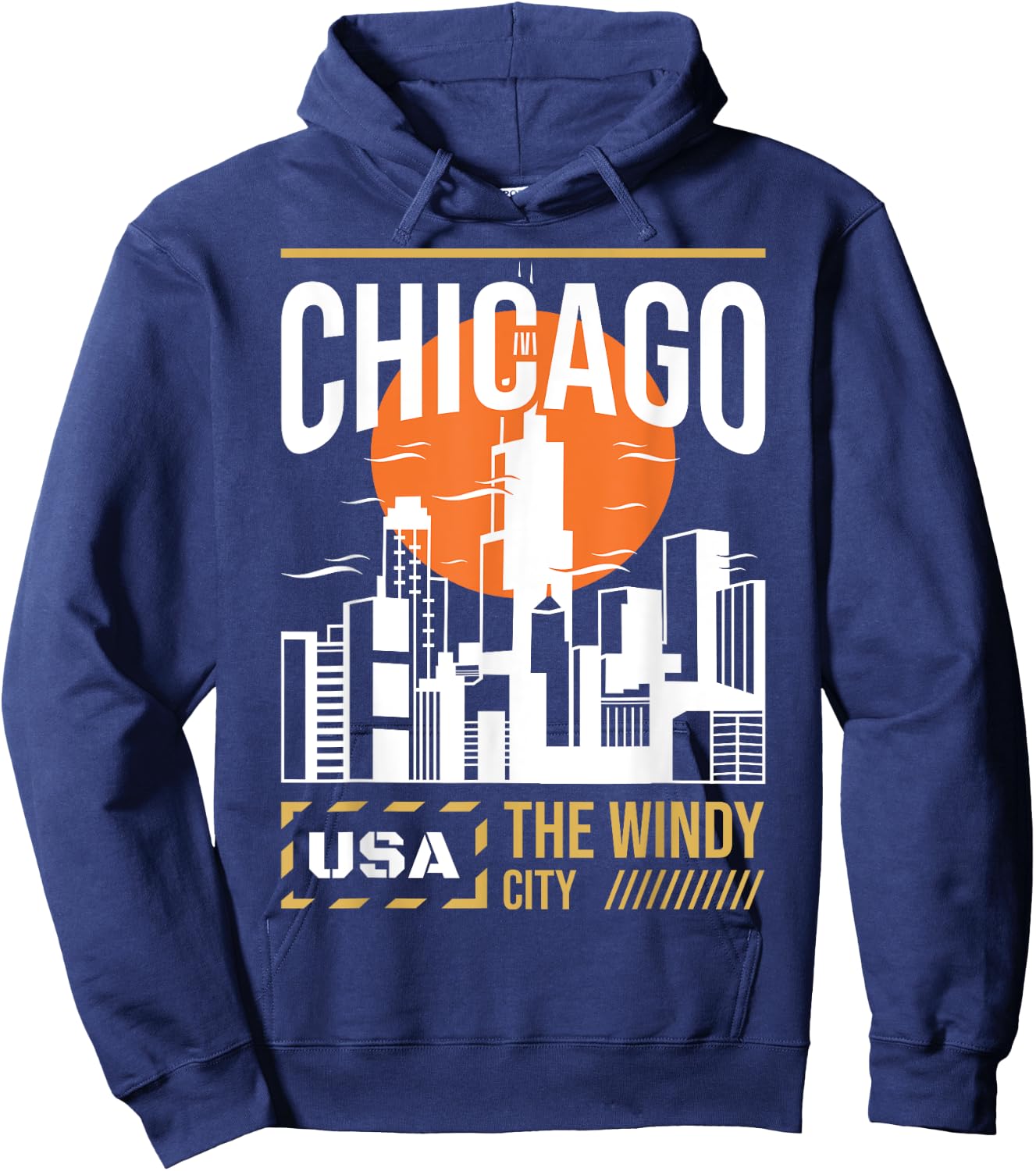 Chicago City Skyline Vintage Illinois City USA Hoodie - Hoodie | Navy