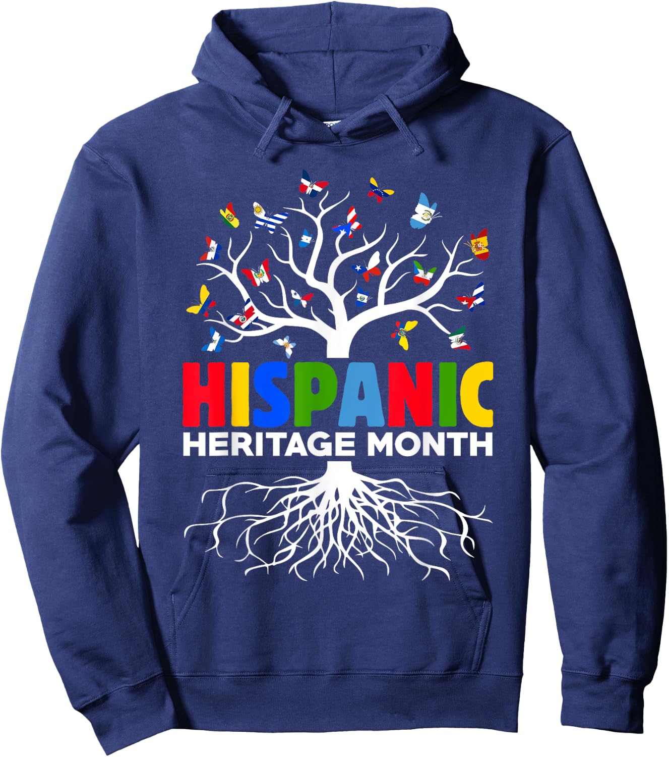 Butterflies Latina Countries Flags Hispanic Heritage Month Hoodie - Hoodie | Navy
