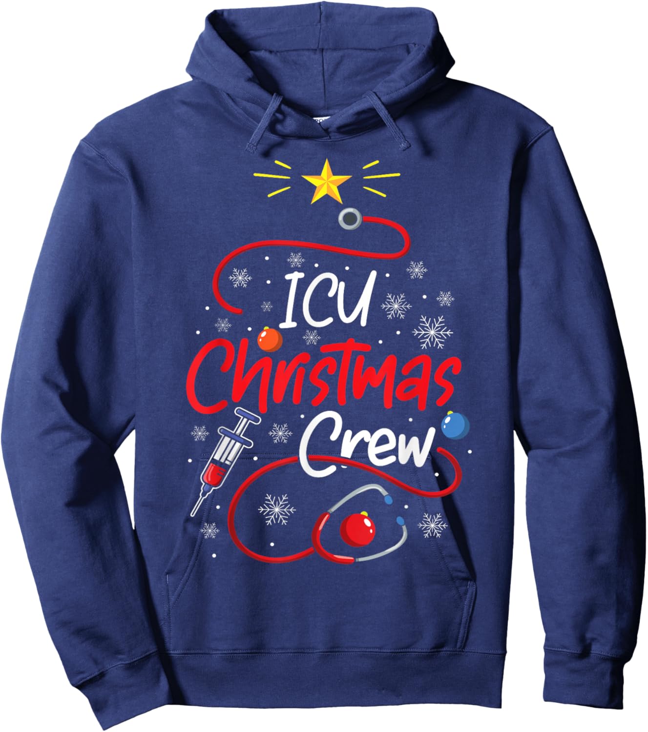 Nurse ICU Christmas Crew Nursing Christmas lights Hoodie - Hoodie | Navy