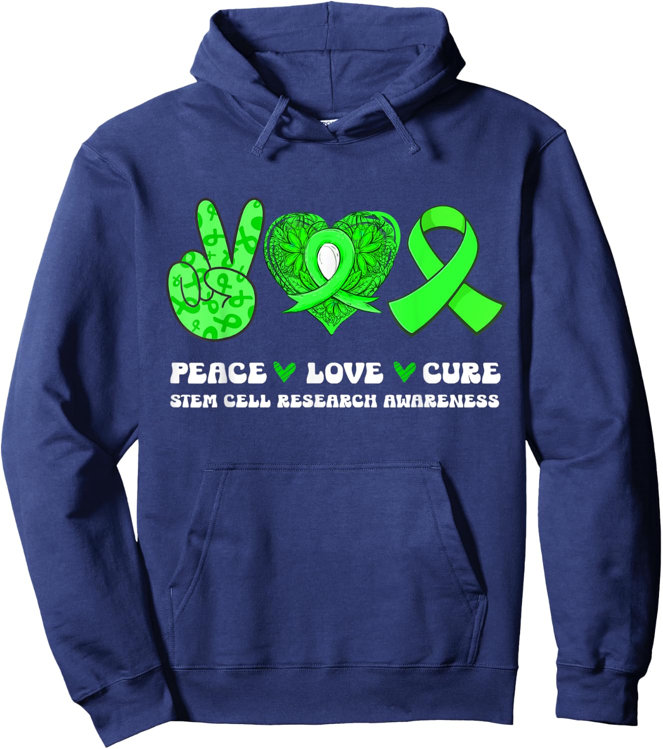 Peace Love Cure Stem Cell Research Awareness Ribbon Hoodie - Hoodie | Navy