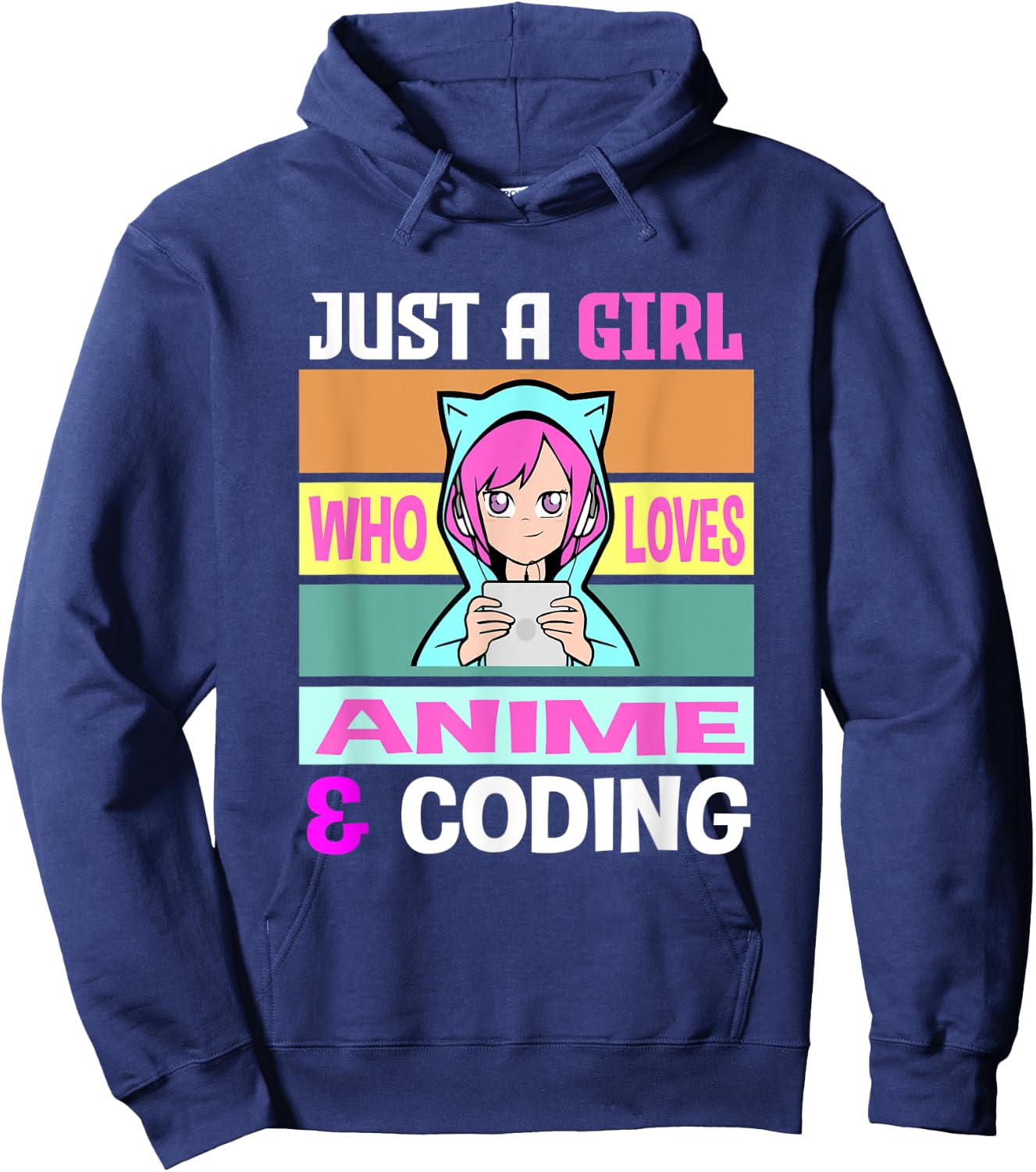 Girl Loves Anime Coding Coders Anime Merch Anime Lover Hoodie - Hoodie | Navy