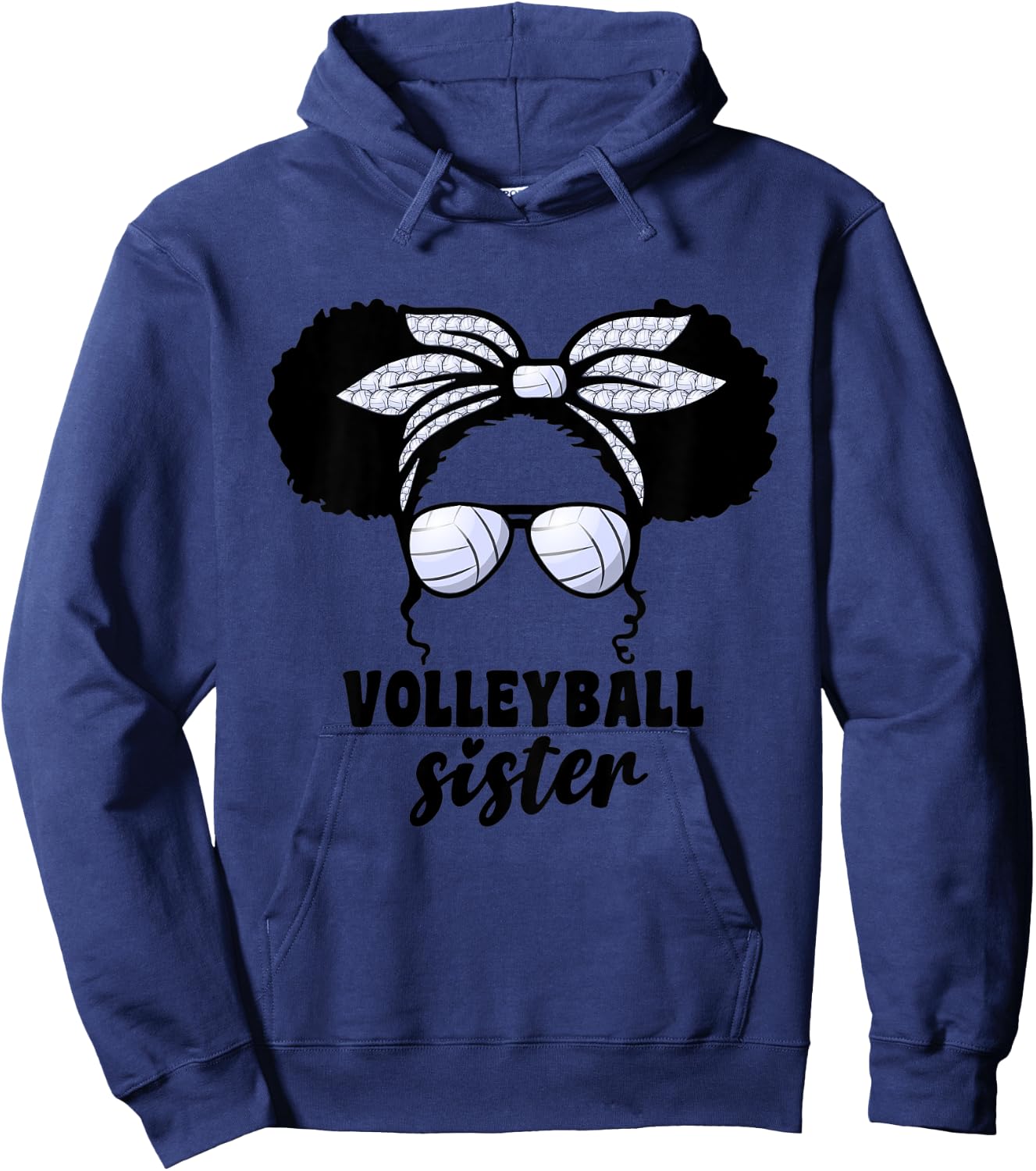 Kids Black Afro Volleyball Little Sister For Girls Kids Messy Bun Hoodie - Hoodie | Navy