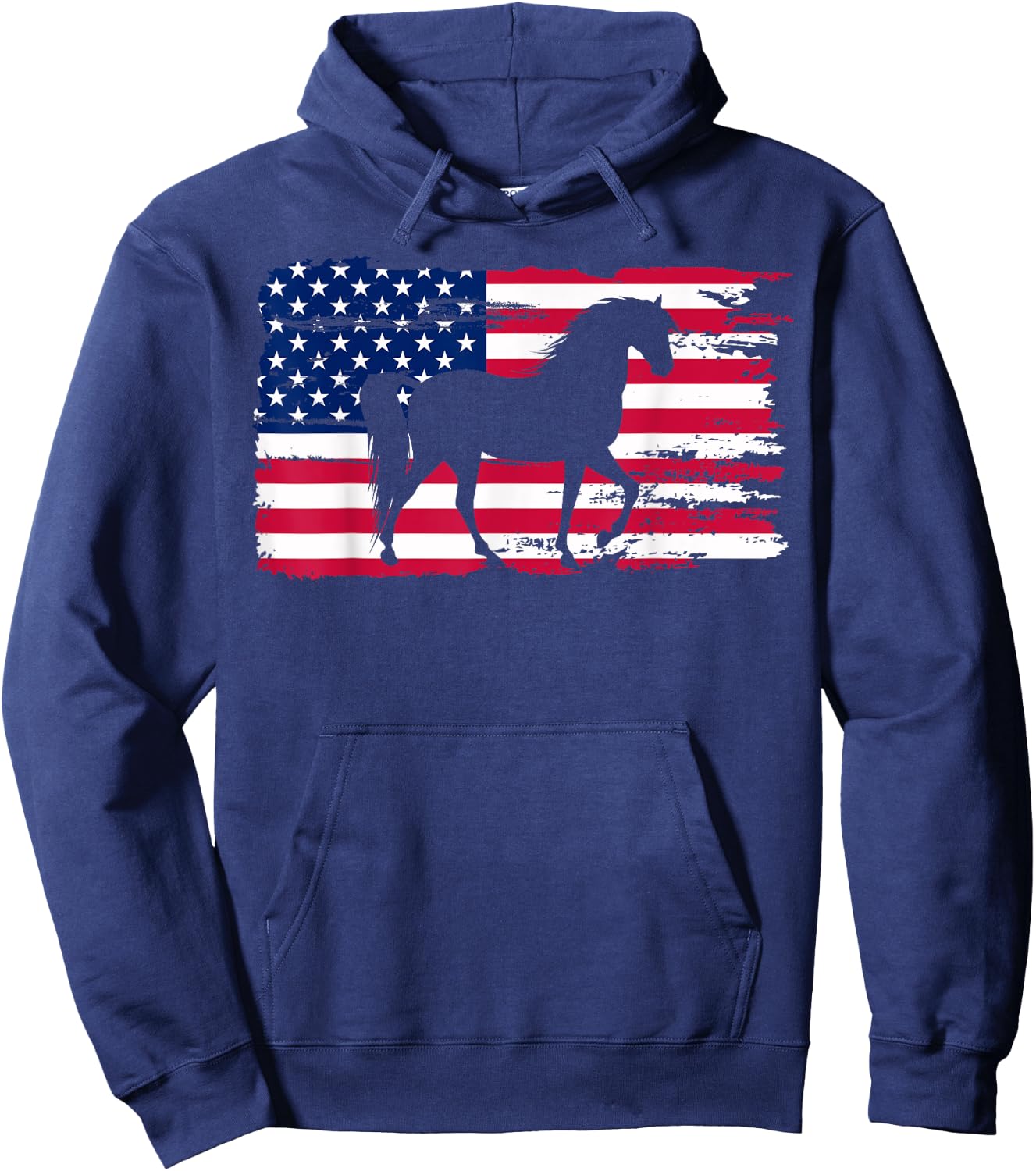 Patriotic Black Horse American Flag USA 4th of July Hoodie - Hoodie | Navy