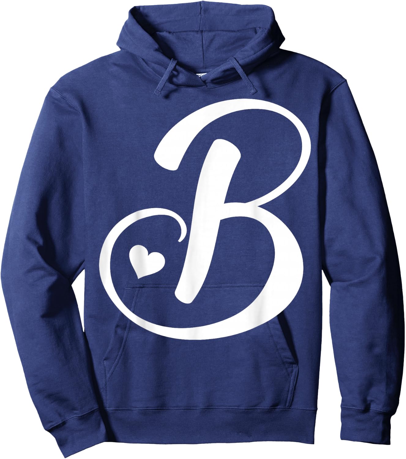 White Letter B Monogram Initial Minimalist Heart Graphic Hoodie - Hoodie | Navy