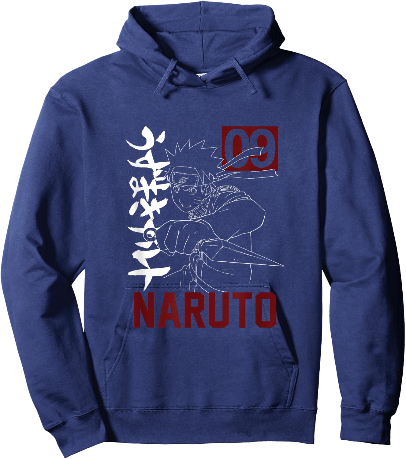 Naruto - Anime Graphic with Kunai Kanji Design - Black, Short Sleeve, Size S Hoodie - Hoodie | Navy