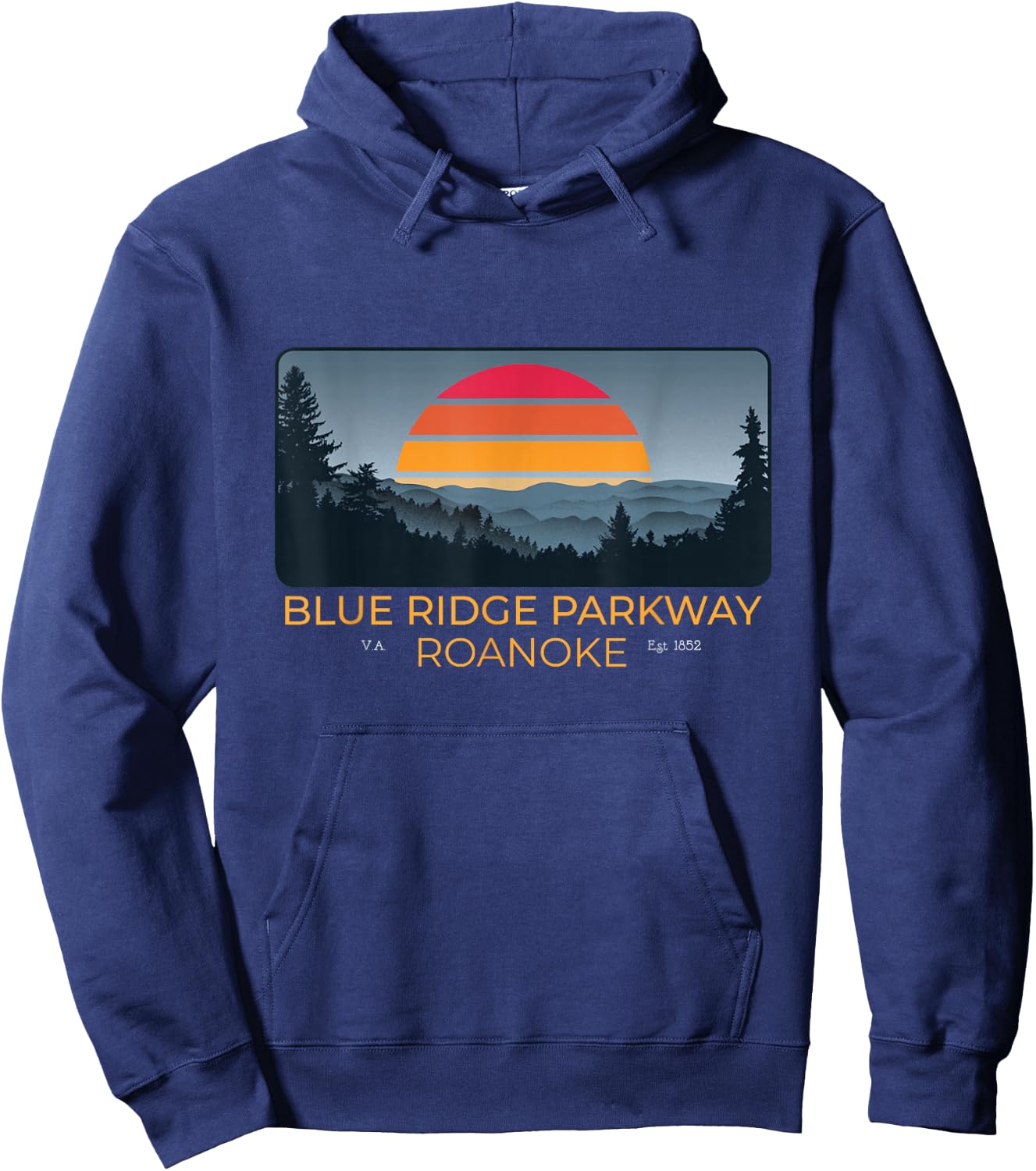 Retro 1970s Sunset Blue Ridge Parkway Roanoke Virginia Hoodie - Hoodie | Navy
