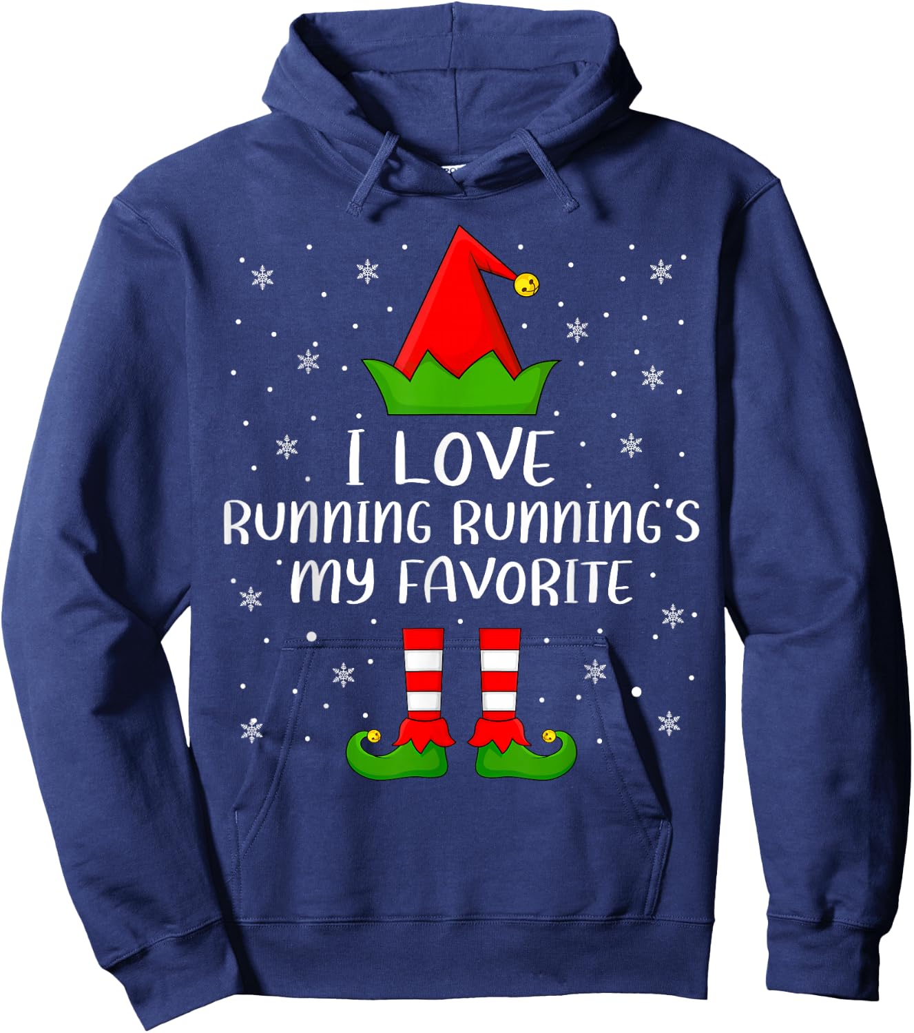 Funny I Love Running Running's My Favorite Elf Christmas Hoodie - Hoodie | Navy