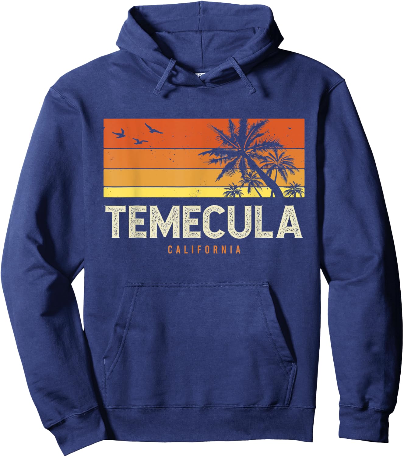 Retro Temecula California CA Vintage Palms Sunset Hoodie - Hoodie | Navy