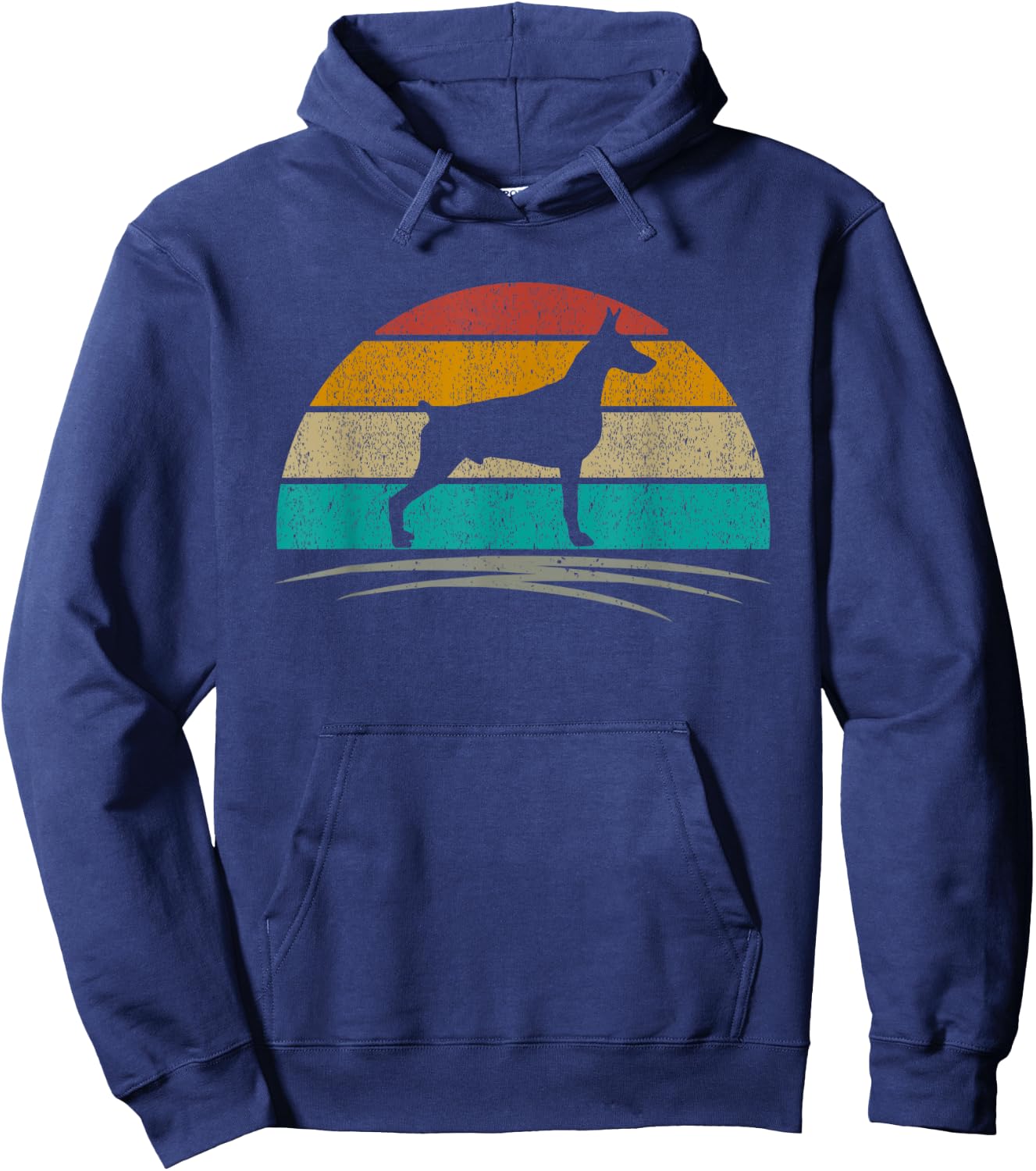 Doberman Retro Sunset Distressed Mom Dad Dog Lover Hoodie - Hoodie | Navy