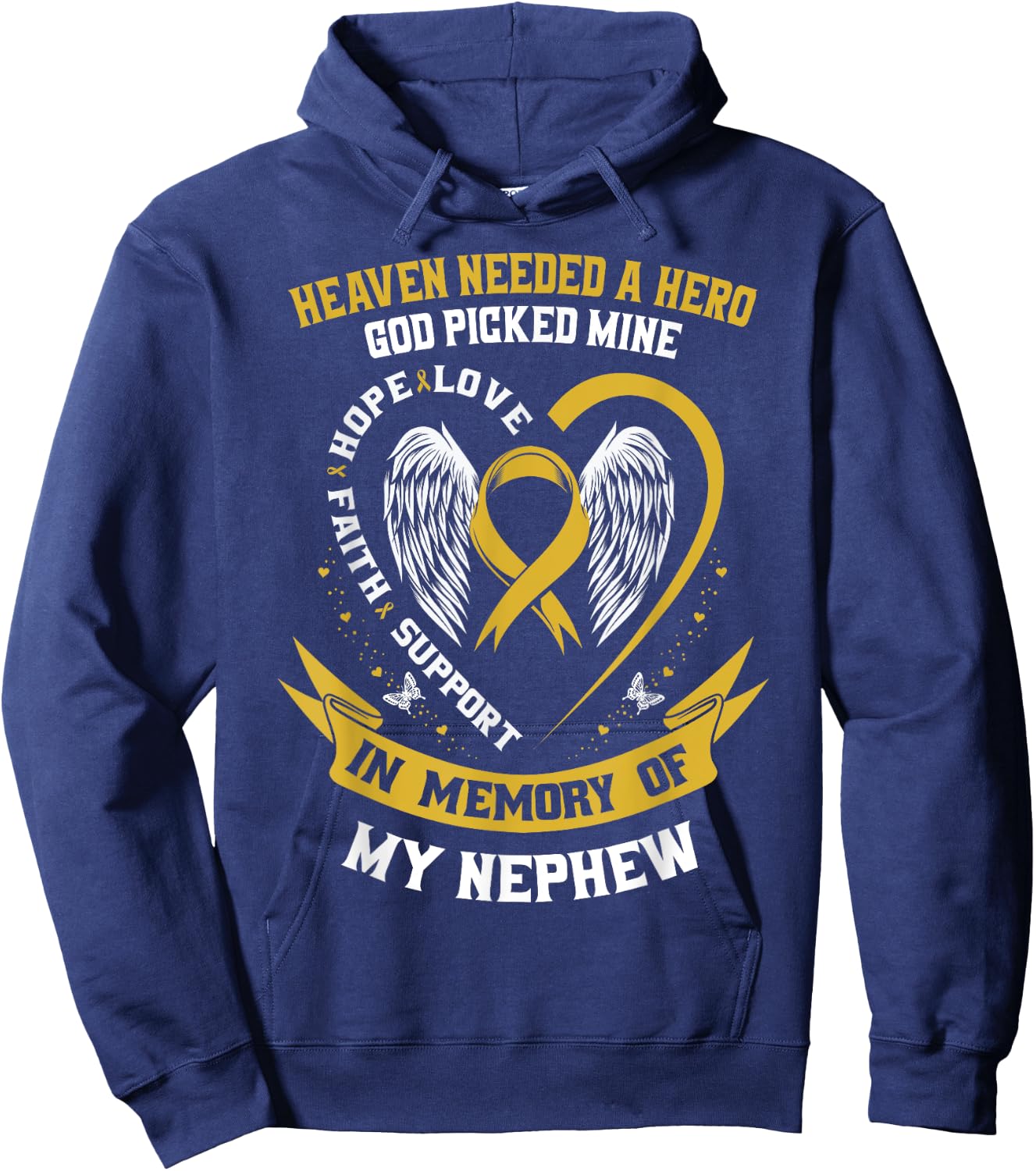 Gold In Memory of Nephew Childhood Cancer Awareness Shirts Hoodie - Hoodie | Navy