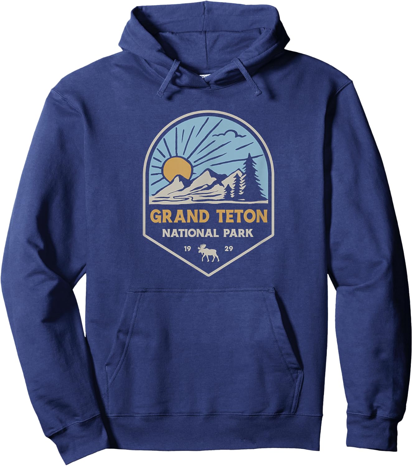 Grand Teton National Park Retro Sunset Hoodie - Hoodie | Navy