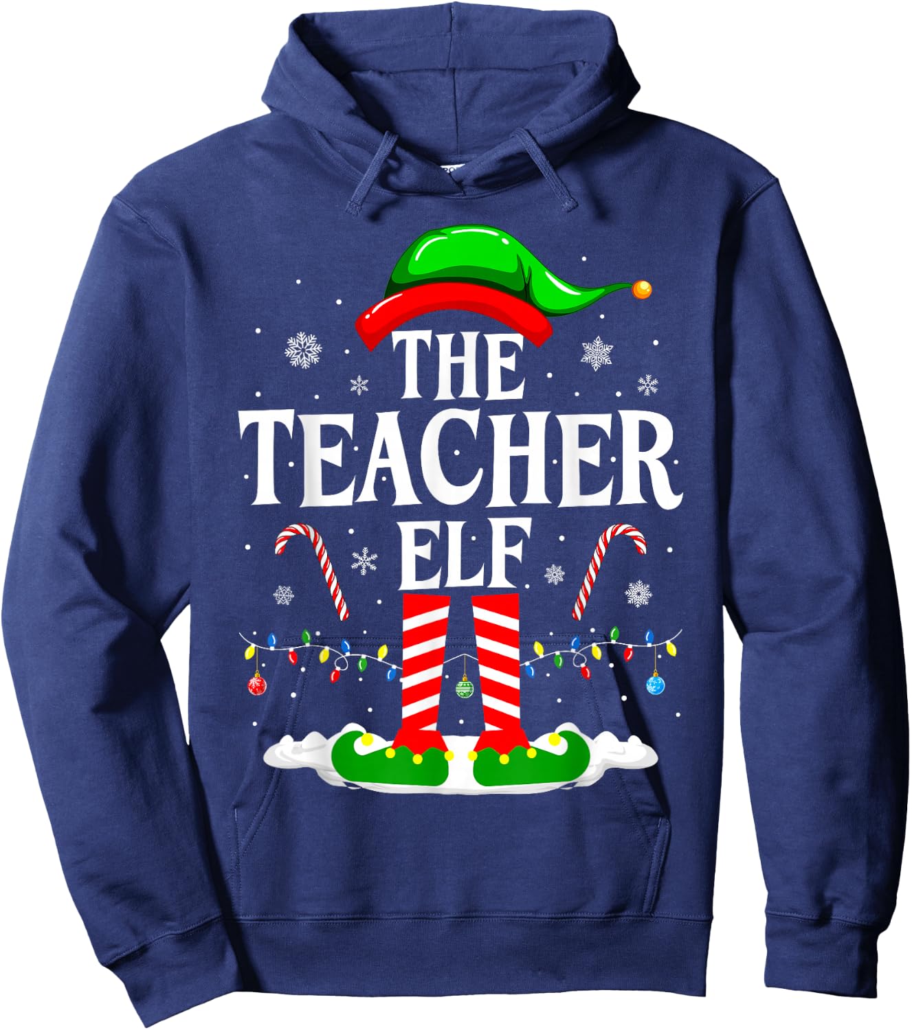The Teacher Elf Xmas Teachers Funny Christmas Teacher Elf Hoodie - Hoodie | Navy