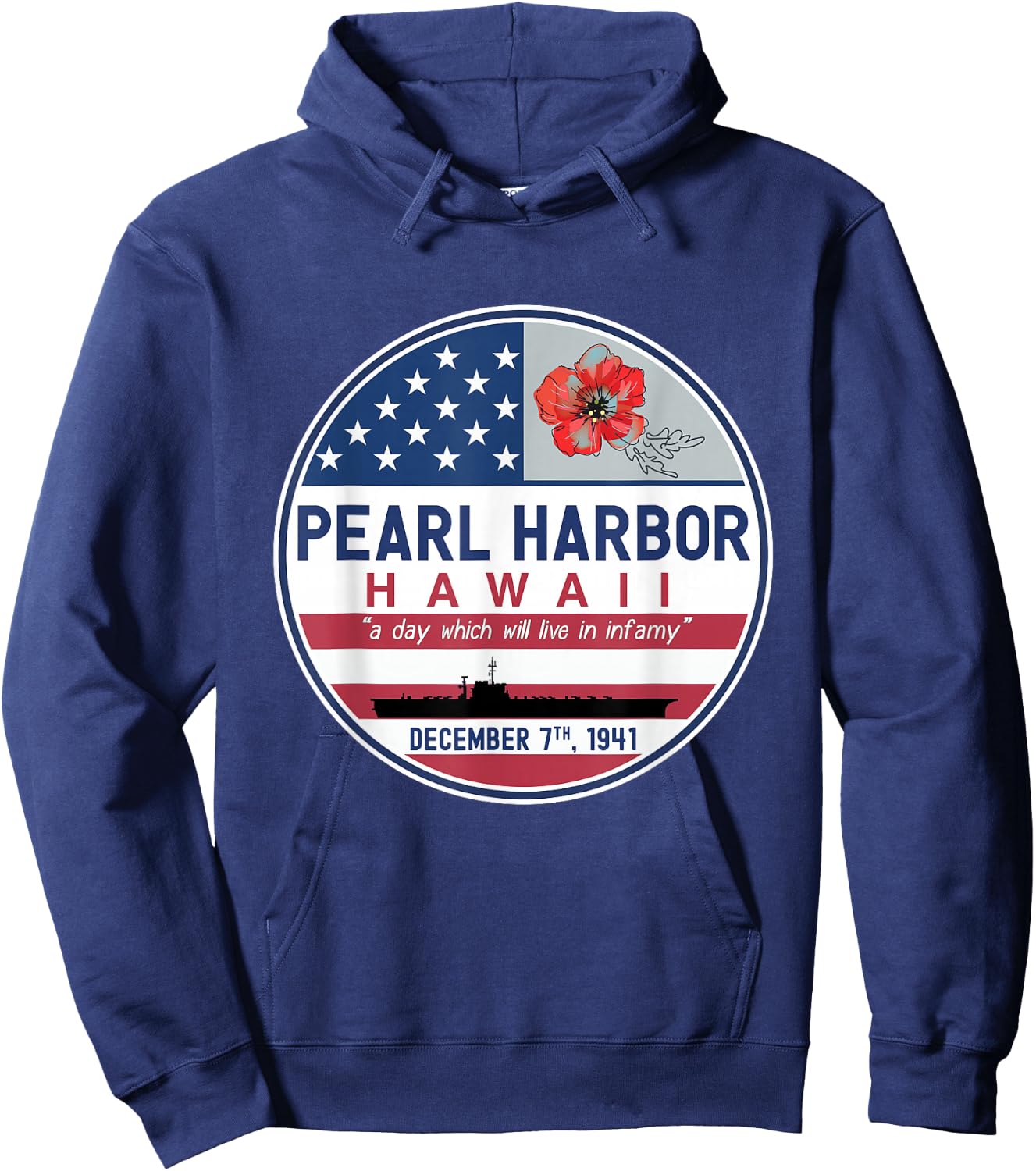 Pearl Harbor Memorial Hawaii Vintage USA Flag Day of Infamy Hoodie - Hoodie | Navy