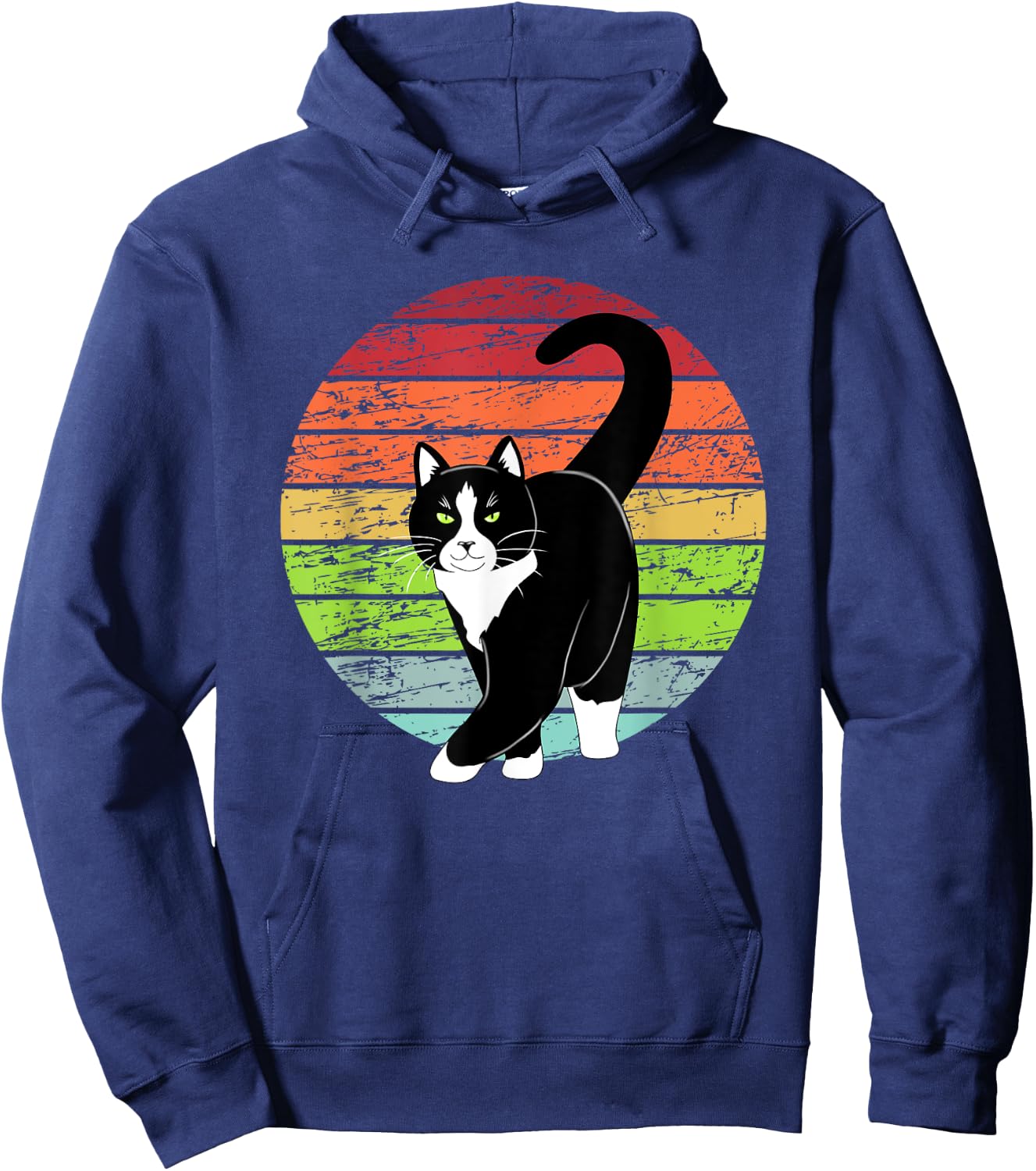 Retro Black Tuxedo Cat Lover Cat Kitty Lover - Green Eyes Women Kids Hoodie - Hoodie | Navy