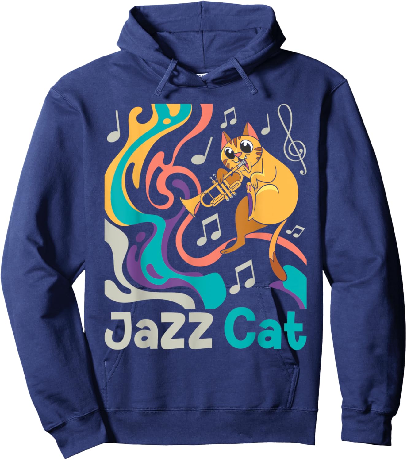 Jazz Cat - Trumpet Lover Trumpeter Marching Band Hoodie - Hoodie | Navy