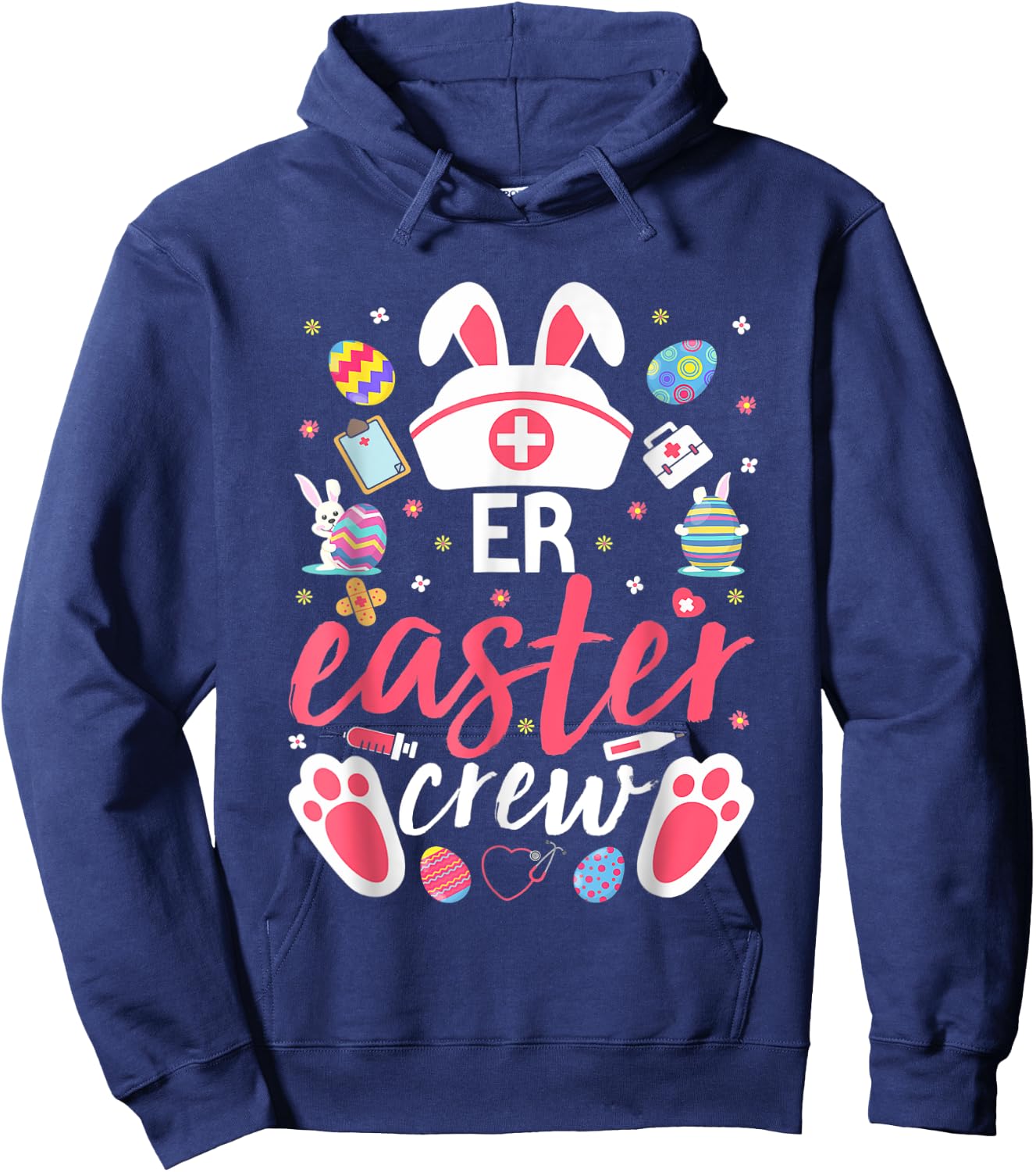 ER Easter Nurse Crew Easter Day Emergency Room Nurses Bunny Hoodie - Hoodie | Navy