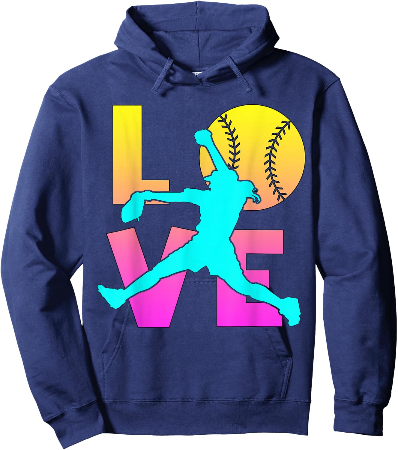 I Love Softball-Shirt Teen Girl Women Mom Cute Graphic Hoodie - Hoodie | Navy
