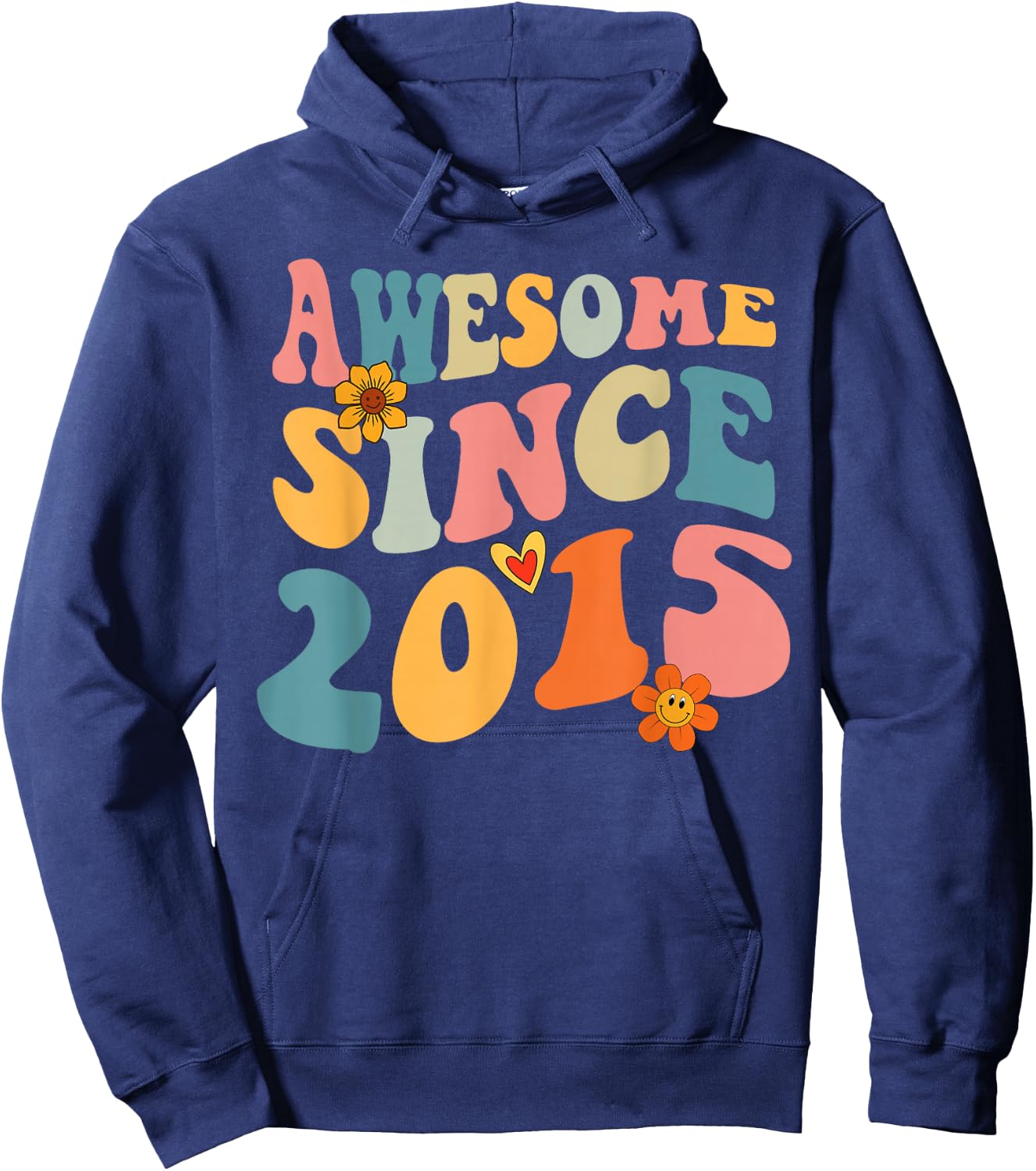Awesome Since 2015 10 Years Old Retro Groovy 10th Birthday Hoodie - Hoodie | Navy
