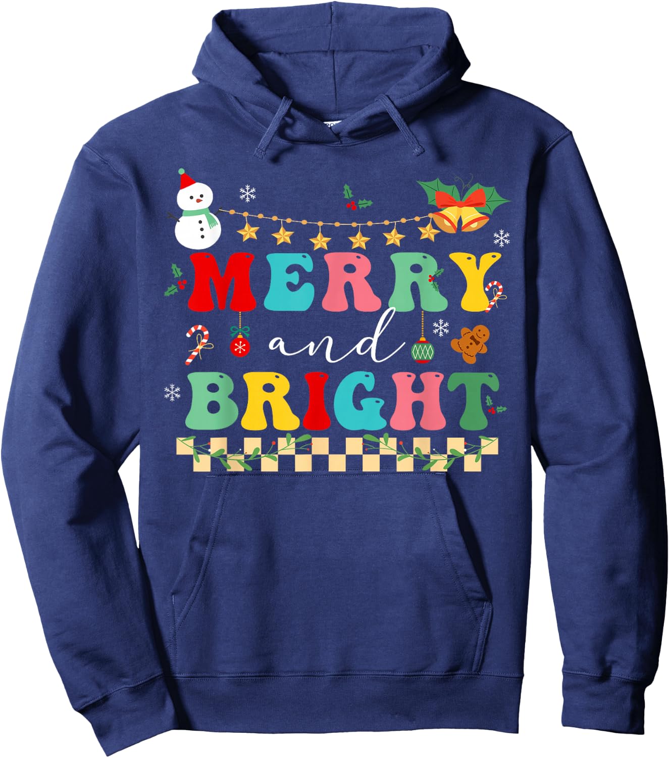 Retro cute Groovy Merry Christmas Bright Family Pajamas Hoodie - Hoodie | Navy