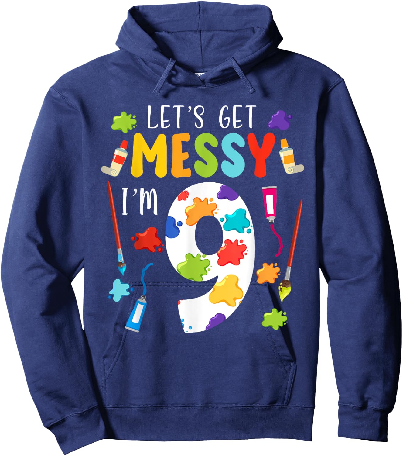 Art Painting 9th Birthday Artist 9 Years old Party Theme Hoodie - Hoodie | Navy