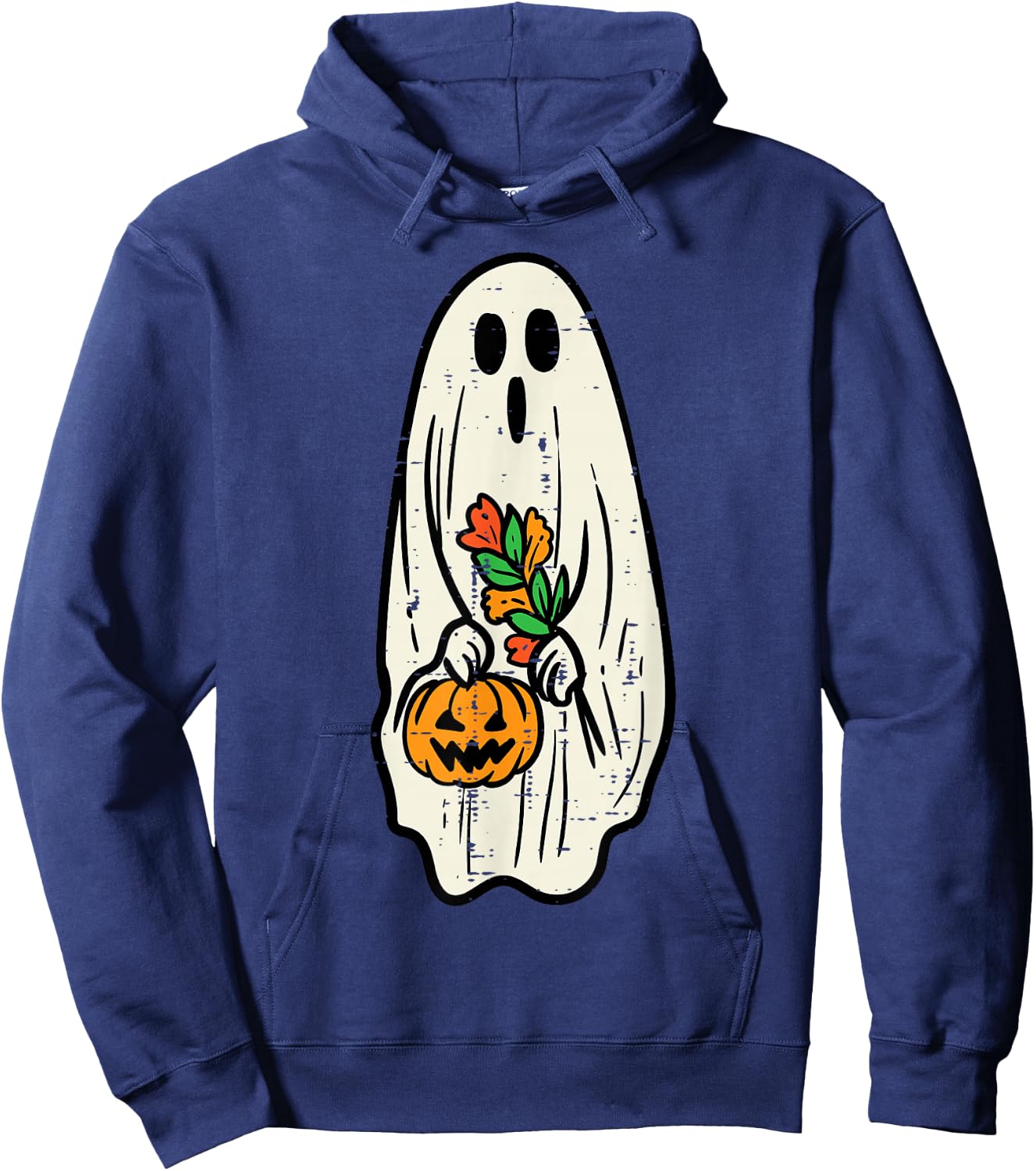 Ghost Floral Groovy Vintage Retro Halloween Costume Women Hoodie - Hoodie | Navy