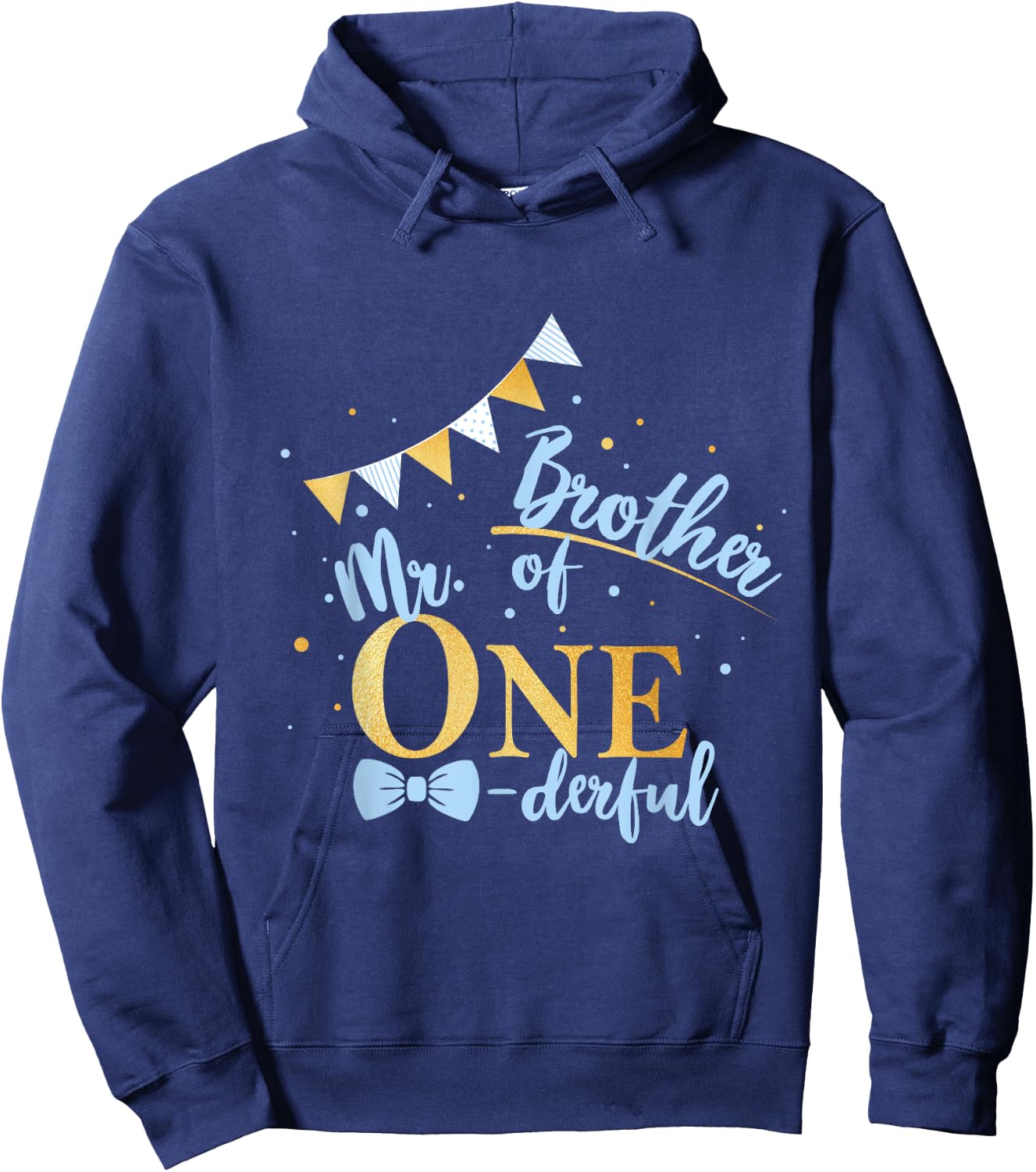 Brother Of Mr One-derful Party Blue-Gold Boy 1st Birthday Hoodie - Hoodie | Navy