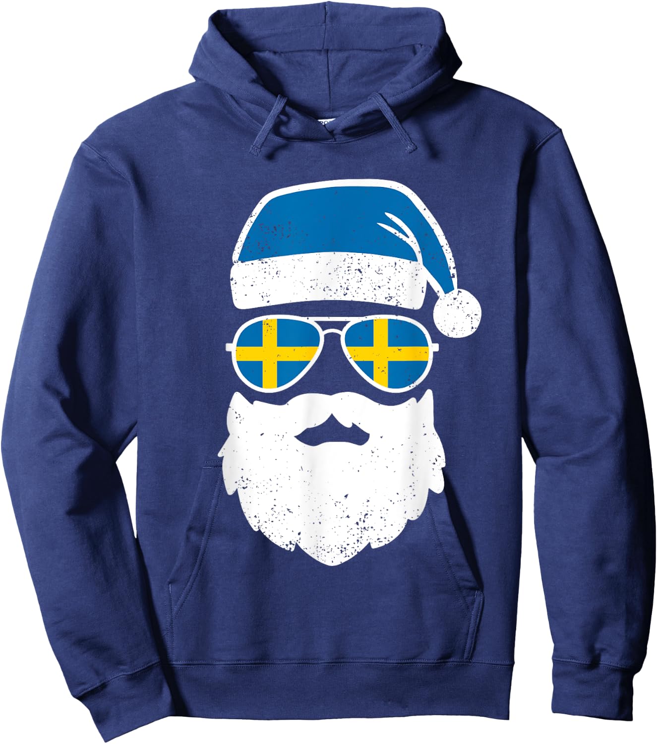 Funny Santa Claus Face Sunglasses Sweden Flag Swedish Hoodie - Hoodie | Navy