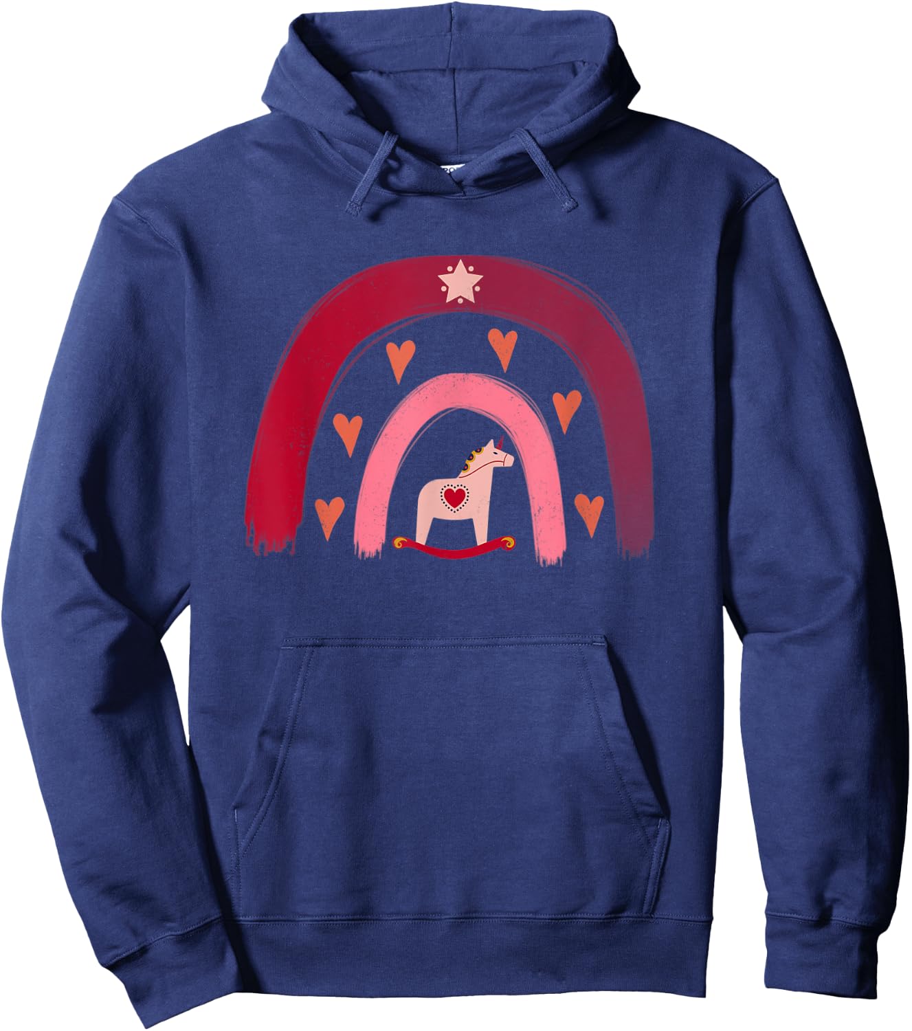Dala Horse Christmas Rainbow Mother's Day Unicorn Hoodie - Hoodie | Navy