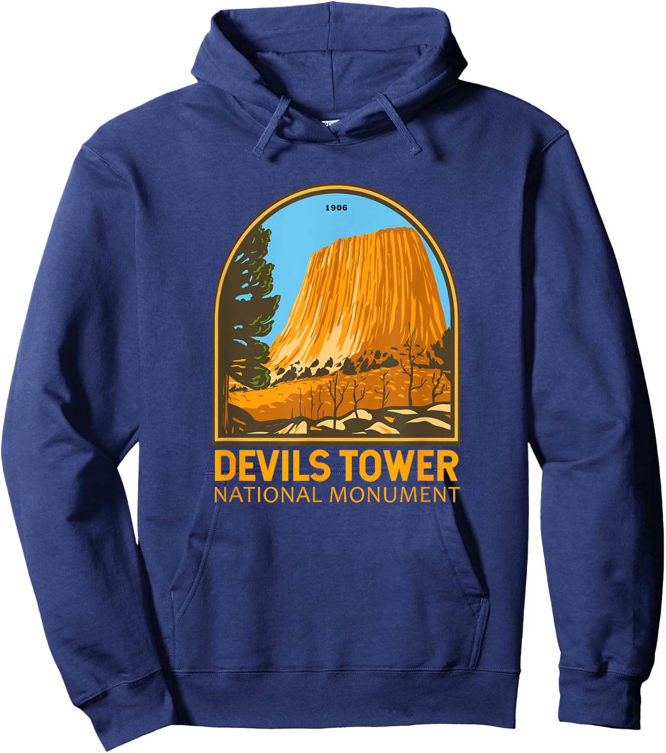 Devils Tower National Monument Wyoming Emblem Vintage Hoodie - Hoodie | Navy