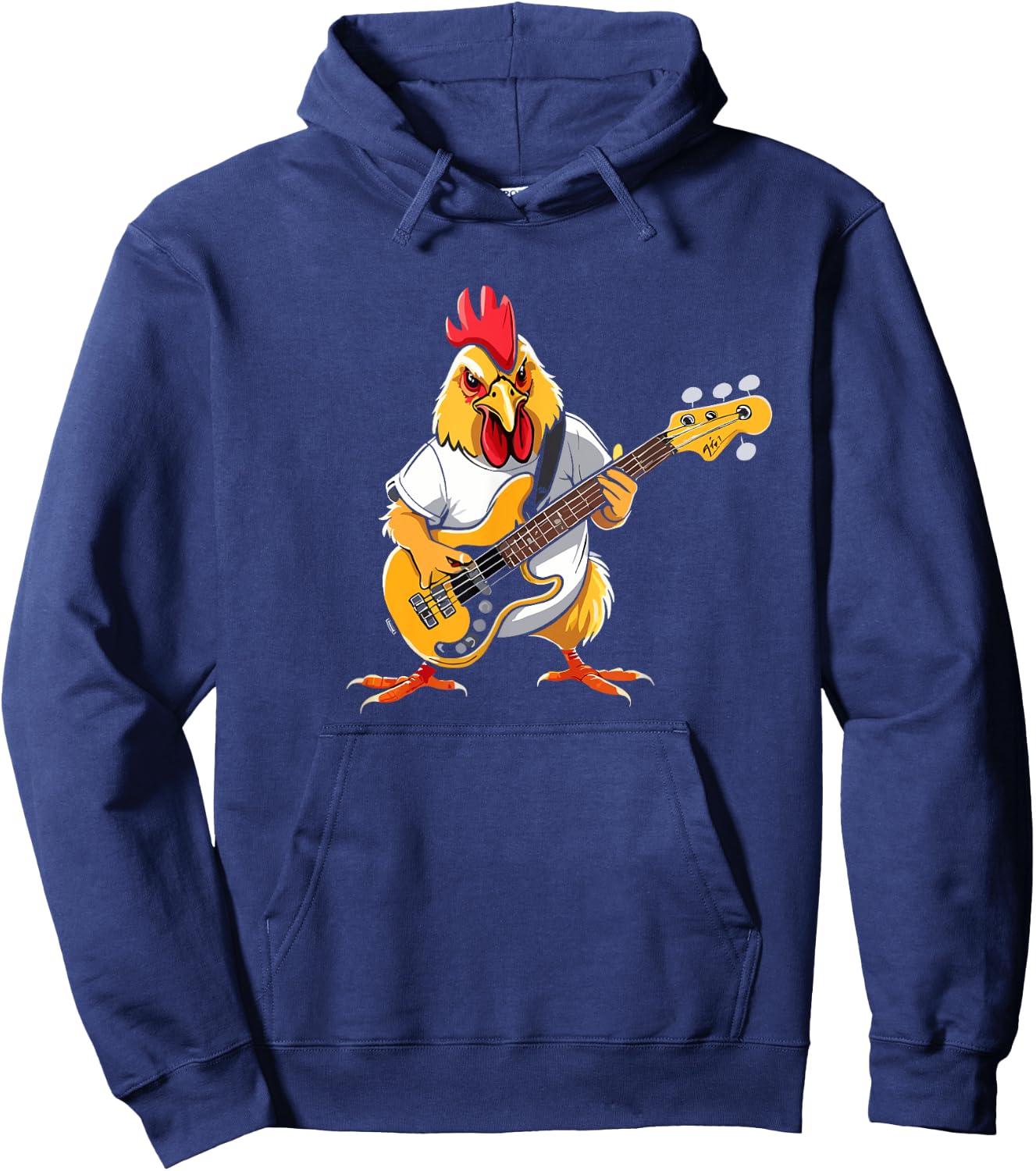 Chicken playing Bass Guitar, Chicken Guitarist Hoodie - Hoodie | Navy