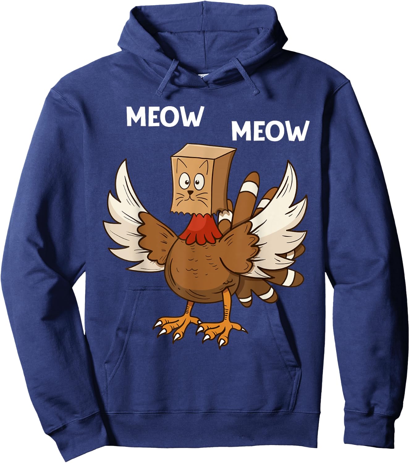 Thanksgiving Cat Funny Fake Cat Meow Thanksgiving Turkey Women Girls Kids Hoodie - Hoodie | Navy