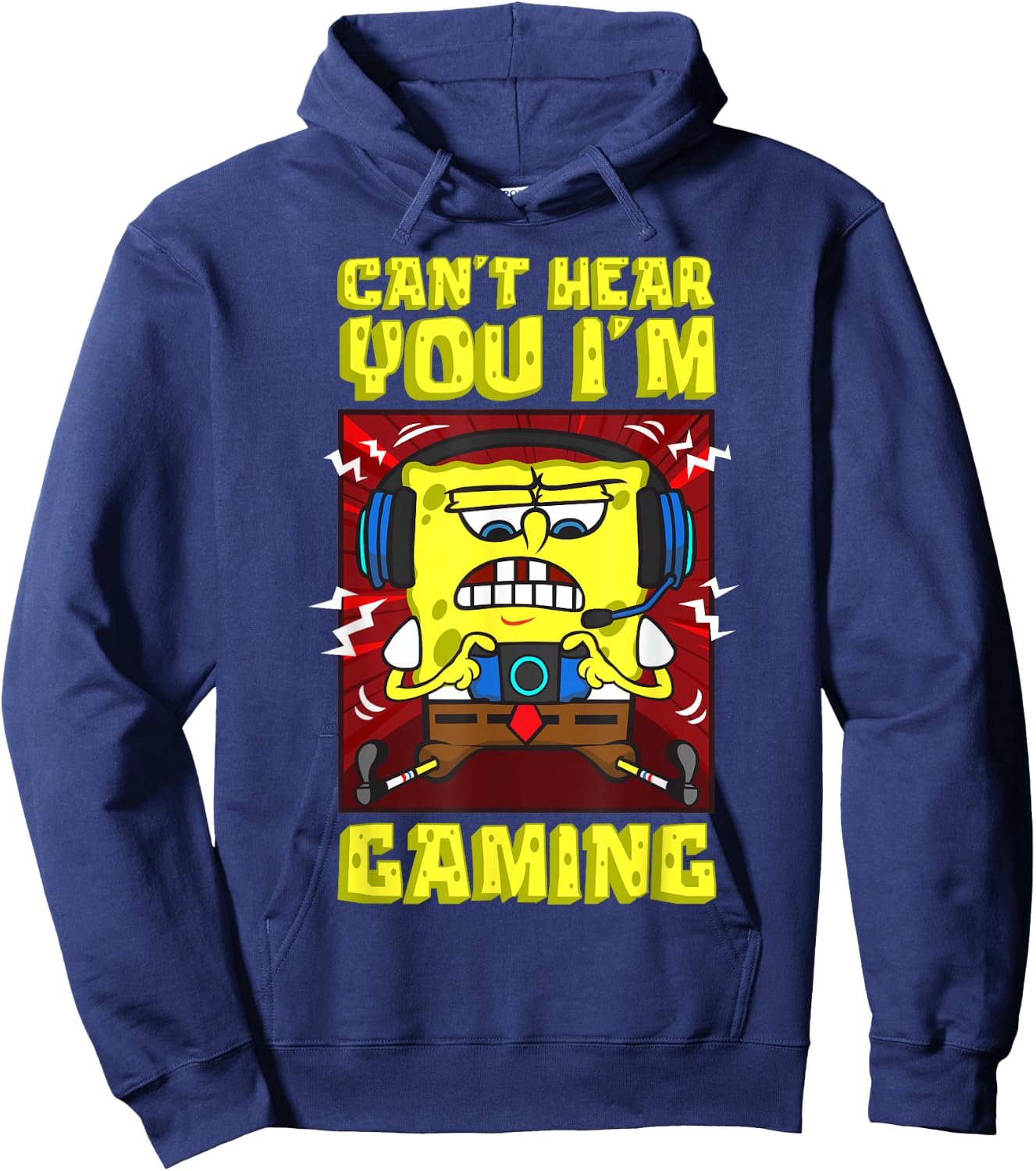 Mademark x SpongeBob SquarePants - SpongeBob Can’t Hear You I'm Gaming Video Games Players Fun Hoodie - Hoodie | Navy