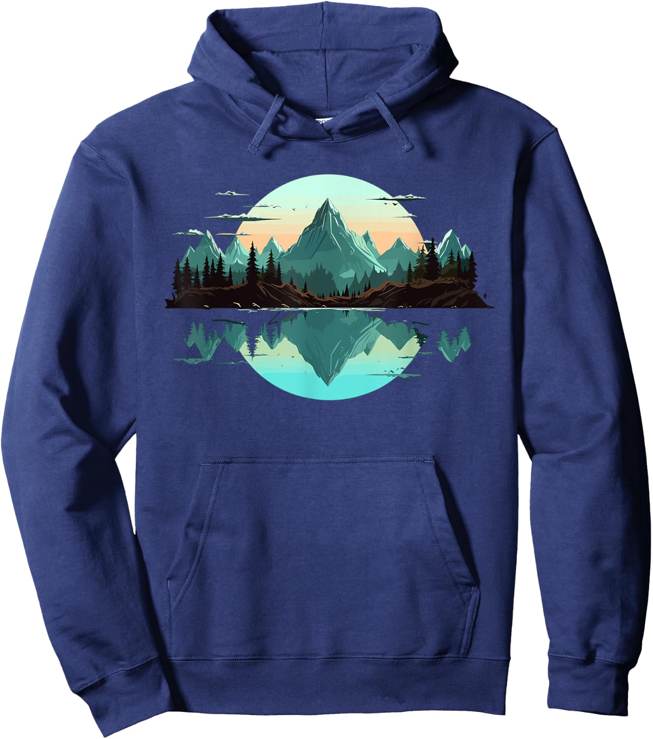 Mountain Landscape Reflection Forest Trees Outdoor Wildlife Hoodie - Hoodie | Navy