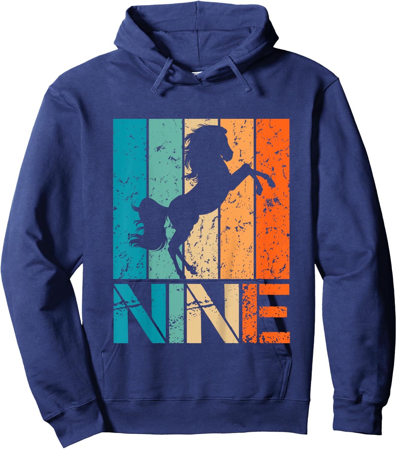 Kids Funny 9th Horse Birthday 9 Year Old Birthday Horse Hoodie - Hoodie | Navy
