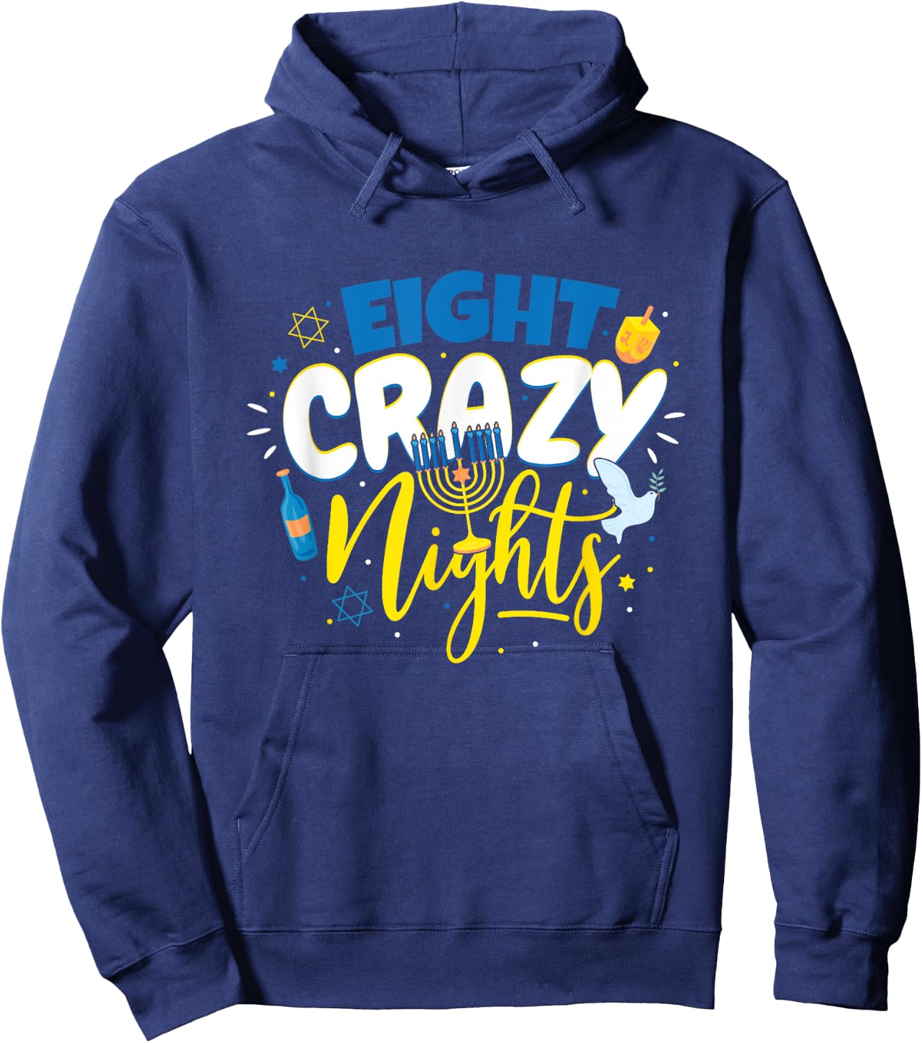 Jewish Hanukkah Eight Crazy Nights Chanukah Vintage Menorah Hoodie - Hoodie | Navy
