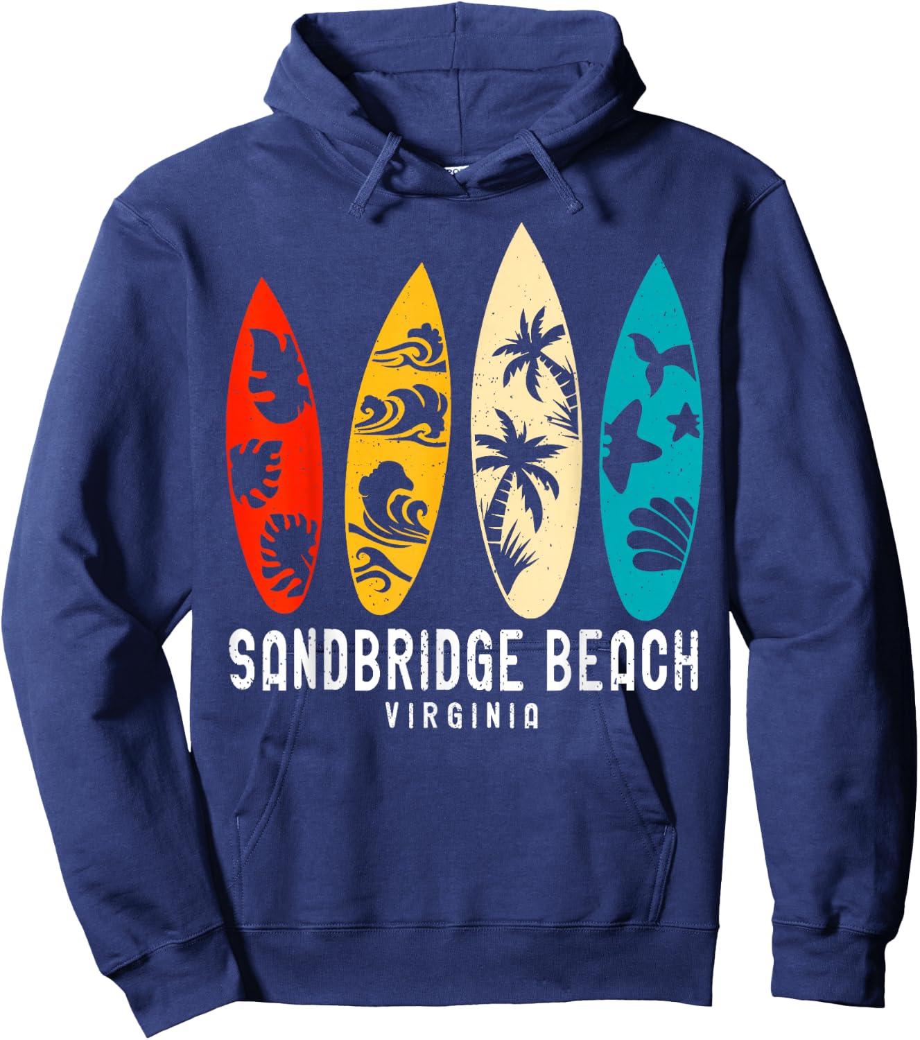 Vintage Sandbridge Beach Virginia Beach Surfing Surfboard Hoodie - Hoodie | Navy