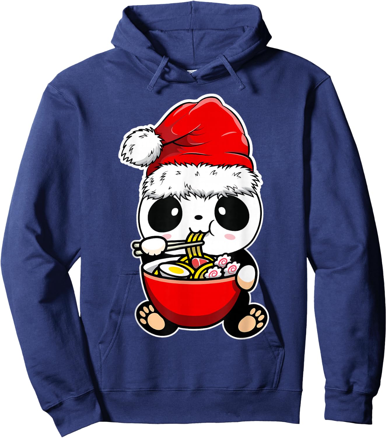 Panda Wearing Santa hat Xmas - Panda Eating Ramen Christmas Hoodie - Hoodie | Navy